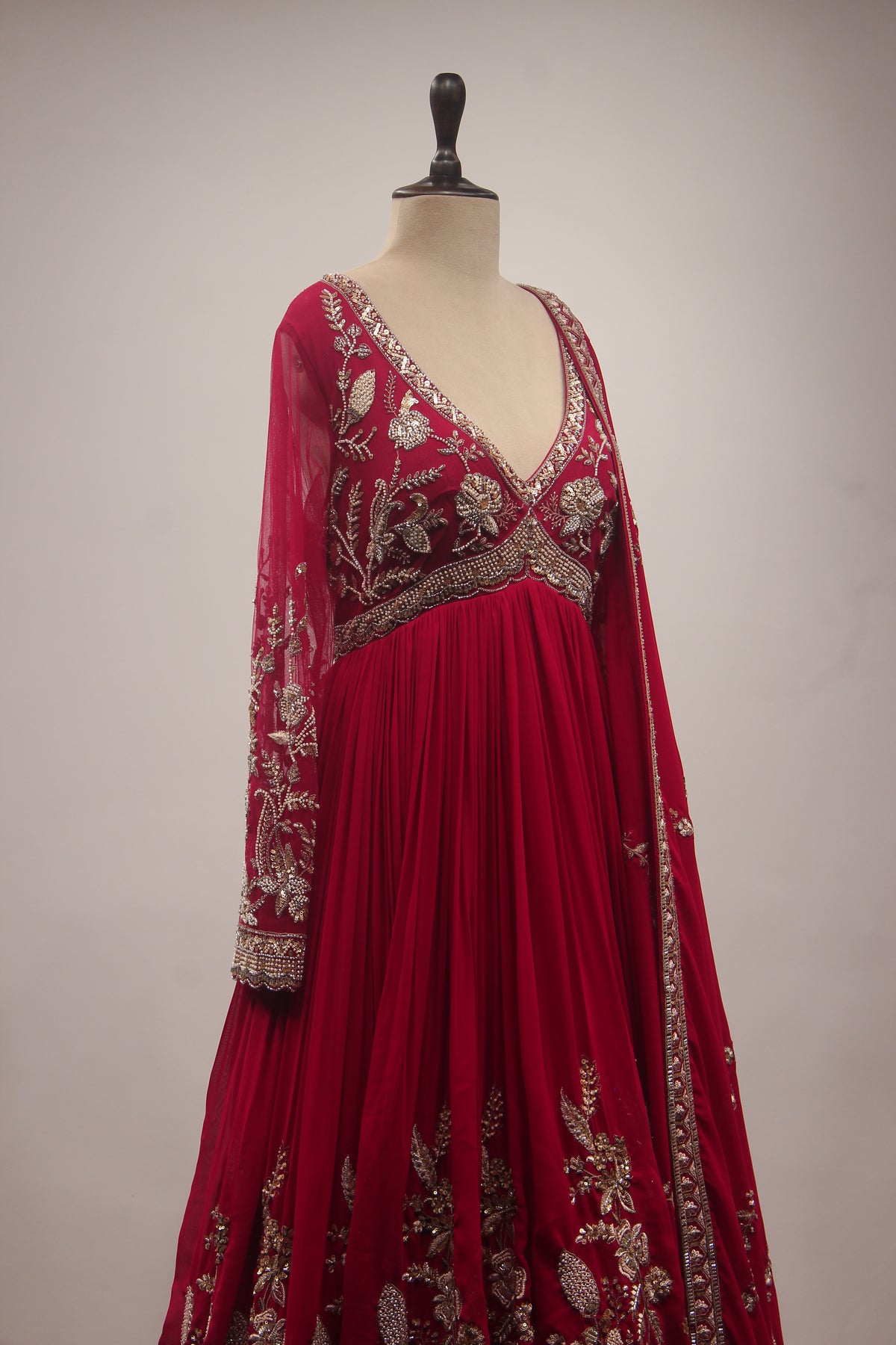 Hand-Embroidered Georgette Floor-Length Anarkali Gown with Bead & Sequin Work