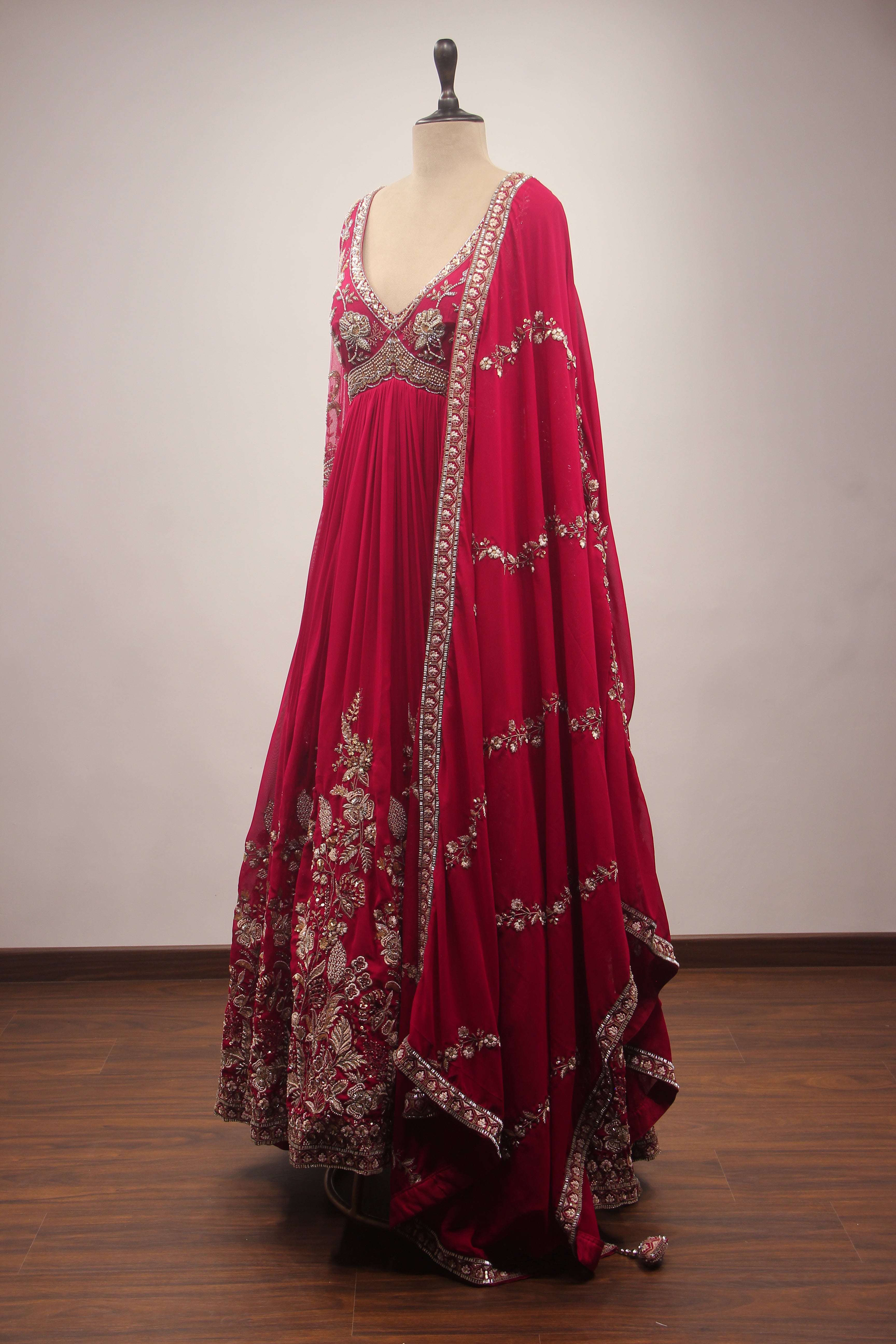 Hand-Embroidered Georgette Floor-Length Anarkali Gown with Bead & Sequin Work