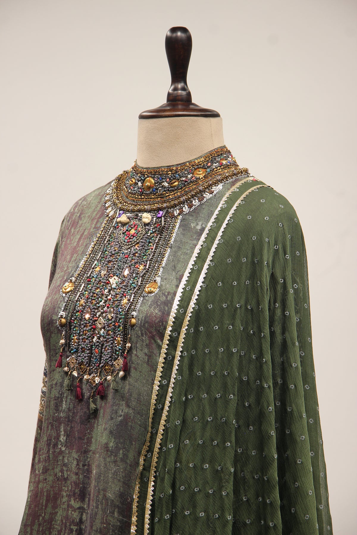 Dusty Green Rayon A-Line Suit with Embroidery & Resham Handwork