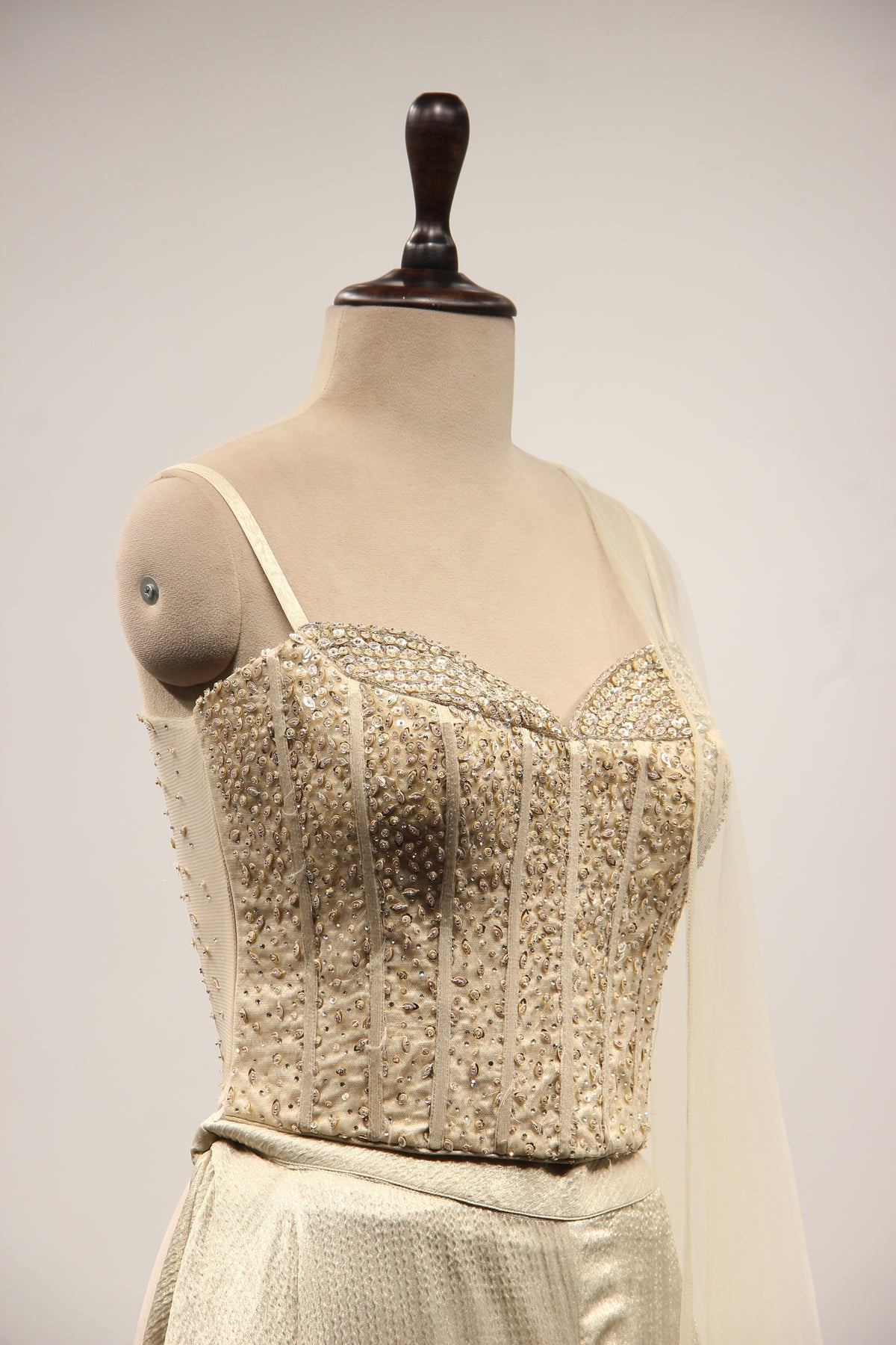 Imported Cream Indo Western Net Corset Palazzo with Cut Dana & Sequin Handwork