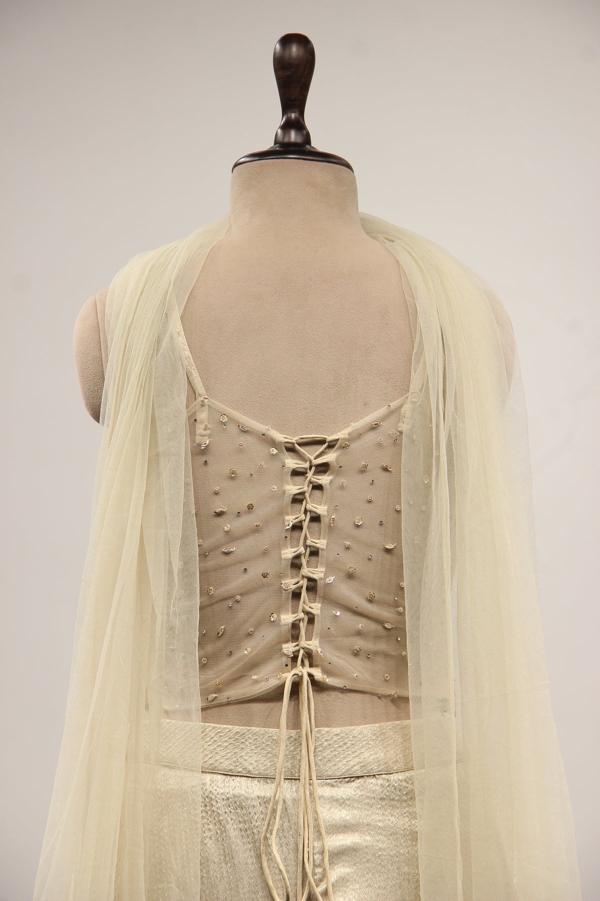 Imported Cream Indo Western Net Corset Palazzo with Cut Dana & Sequin Handwork