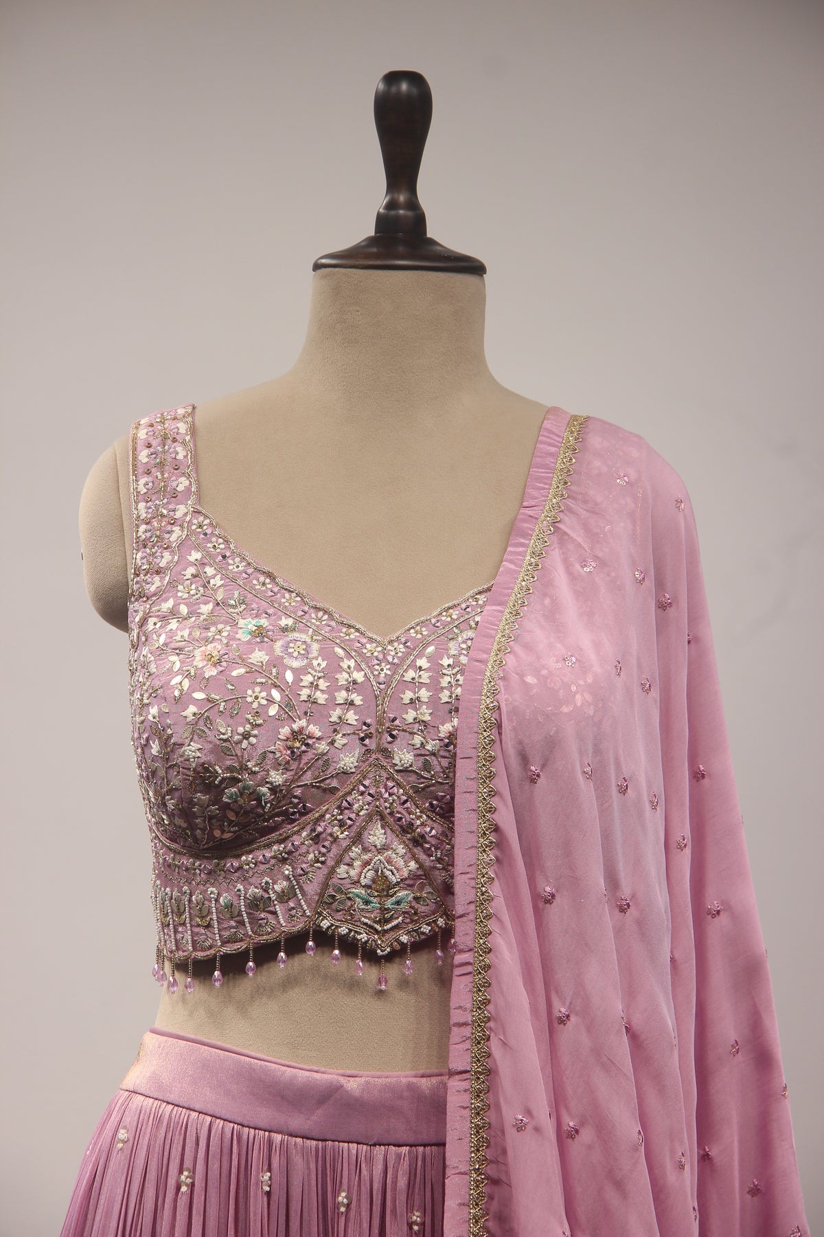 Tissue Lehenga with Resham & Sequin Handwork Floral Crop Top
