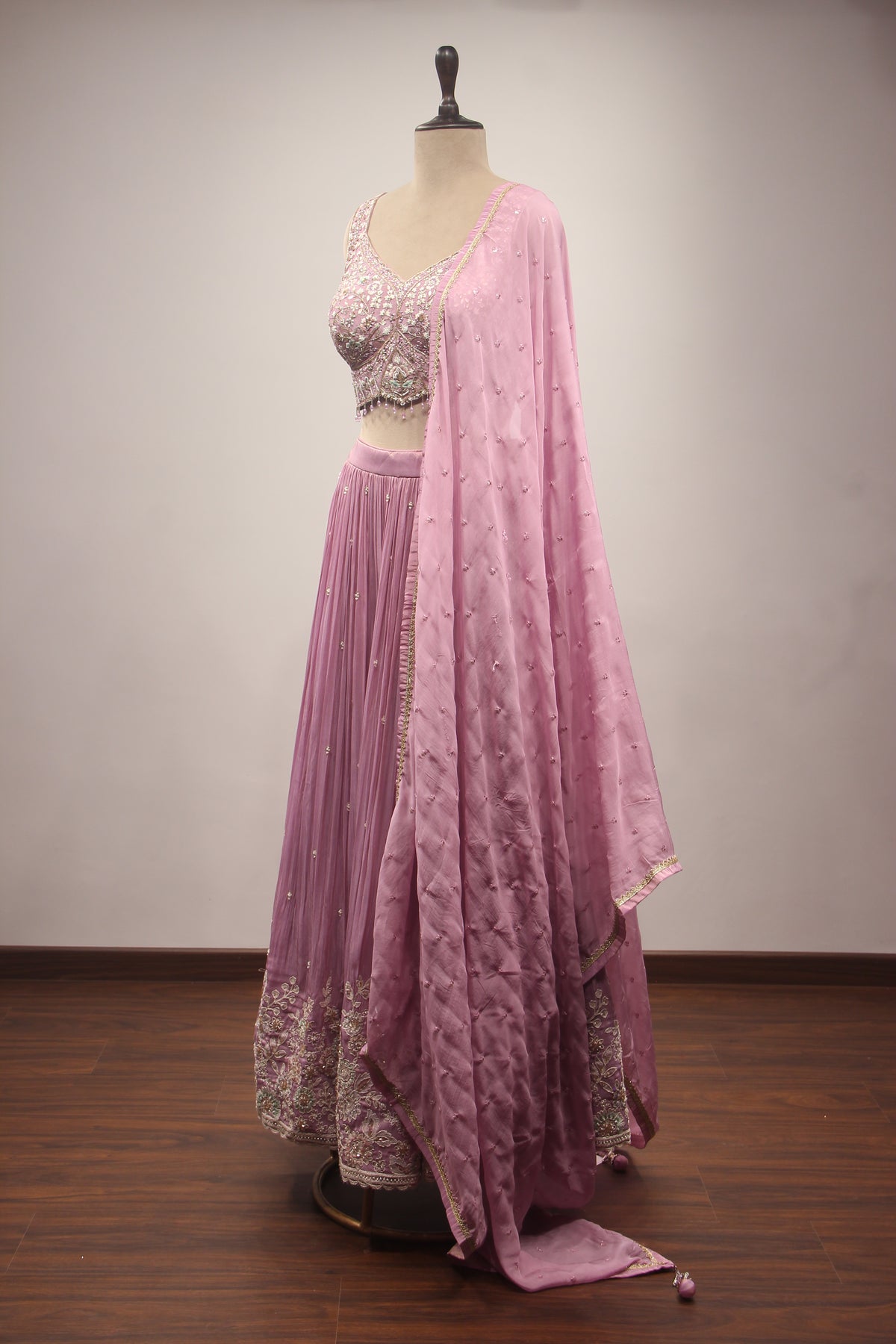 Tissue Lehenga with Resham & Sequin Handwork Floral Crop Top