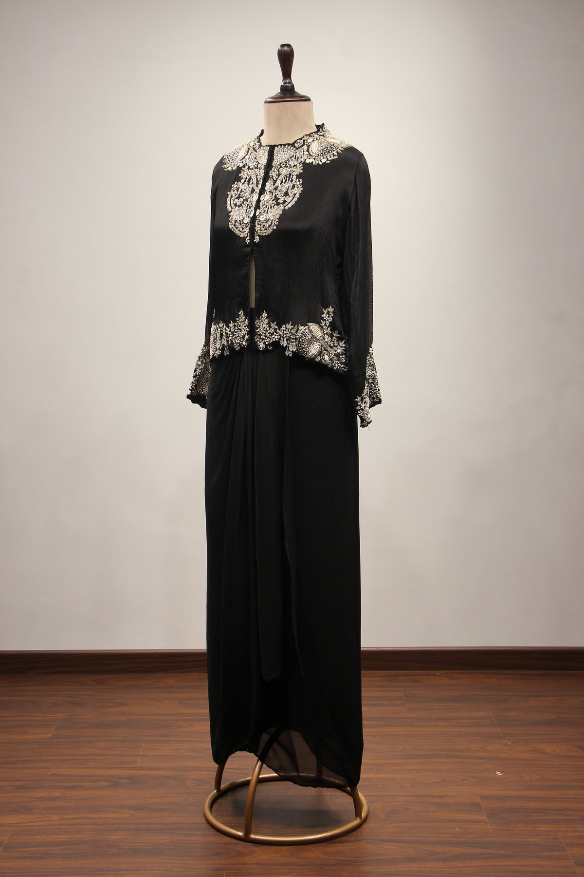 Crepe Black Indo Western Jacket with Cut Dana & Sequin Handwork