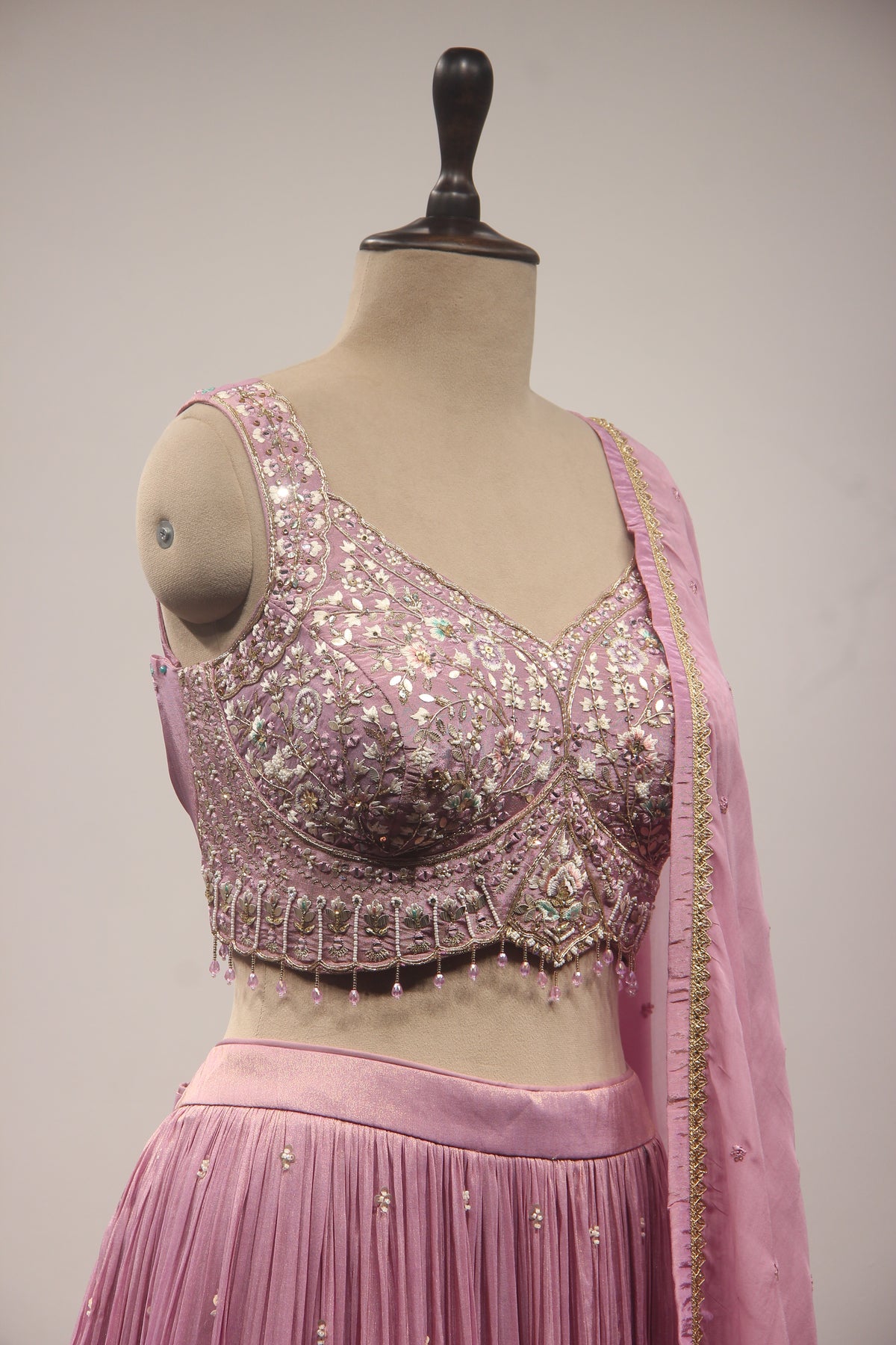 Tissue Lehenga with Resham & Sequin Handwork Floral Crop Top
