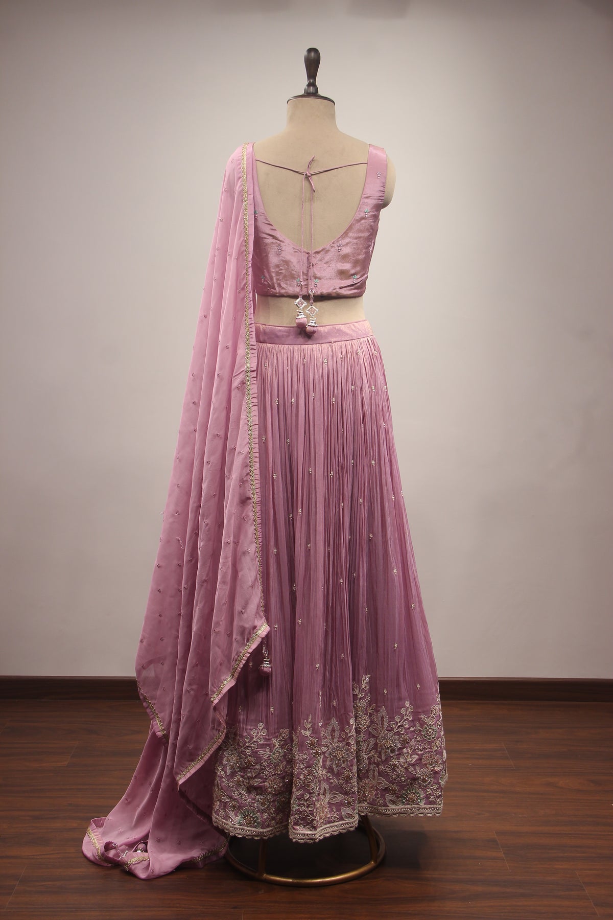 Tissue Lehenga with Resham & Sequin Handwork Floral Crop Top
