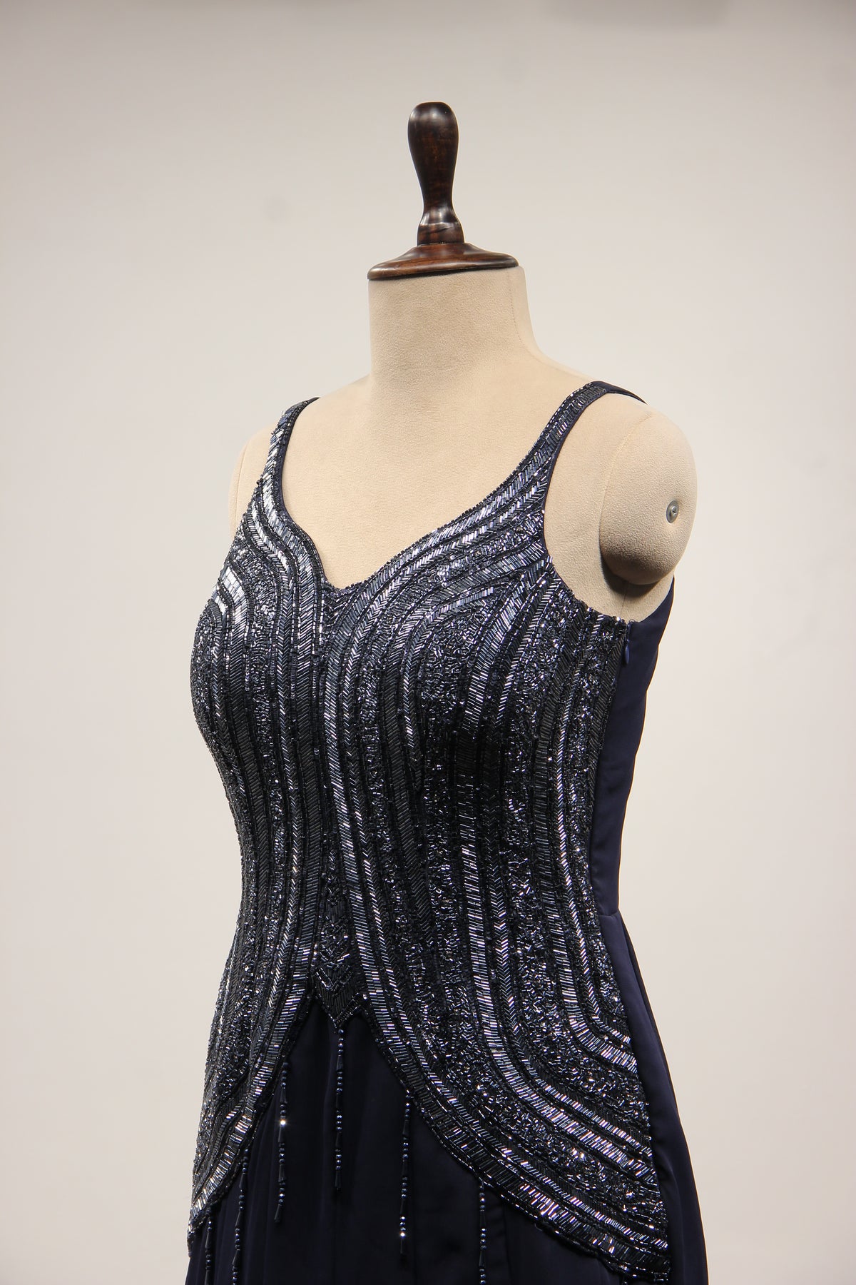 Navy Blue Georgette Mermaid Gown with Cut Dana & Sequin Handwork – side close-up