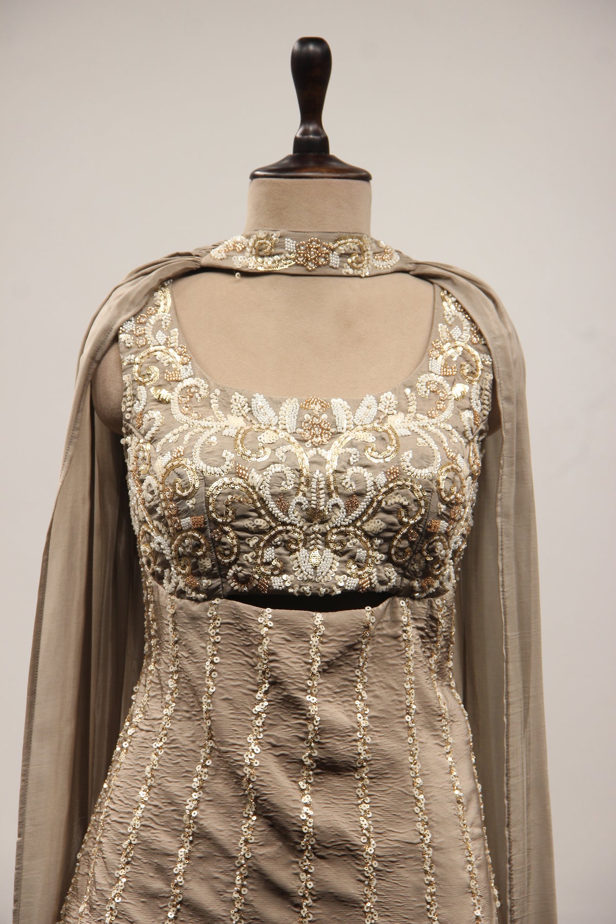 Crepe Grey Sharara with Choker Dupatta & Sequin Cut Dana Handwork