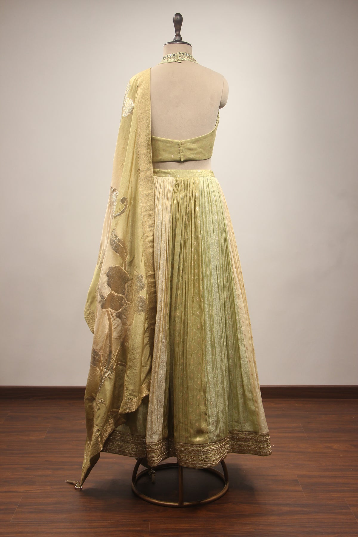Tissue Lehenga with Mirror & Zari Handwork Halter Crop Top