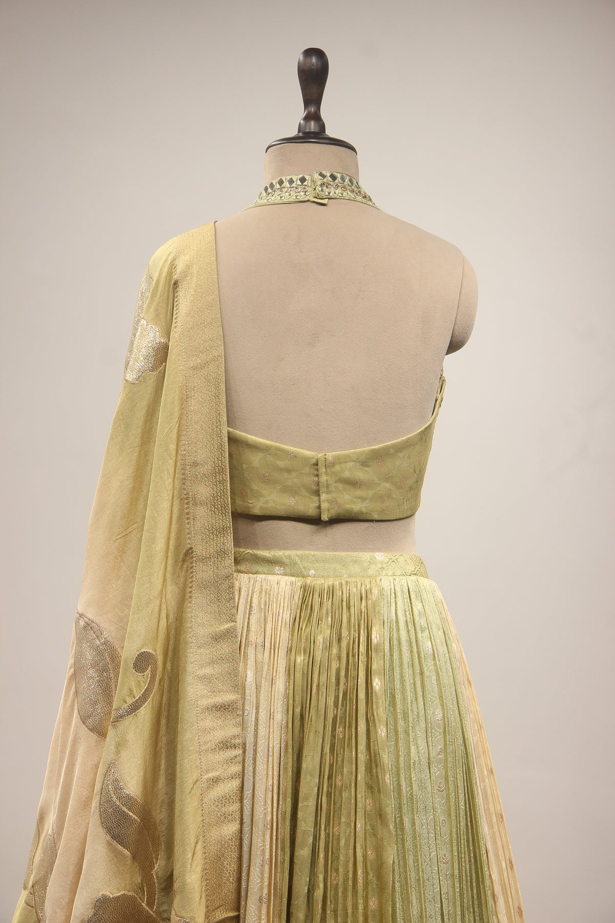Tissue Lehenga with Mirror & Zari Handwork Halter Crop Top