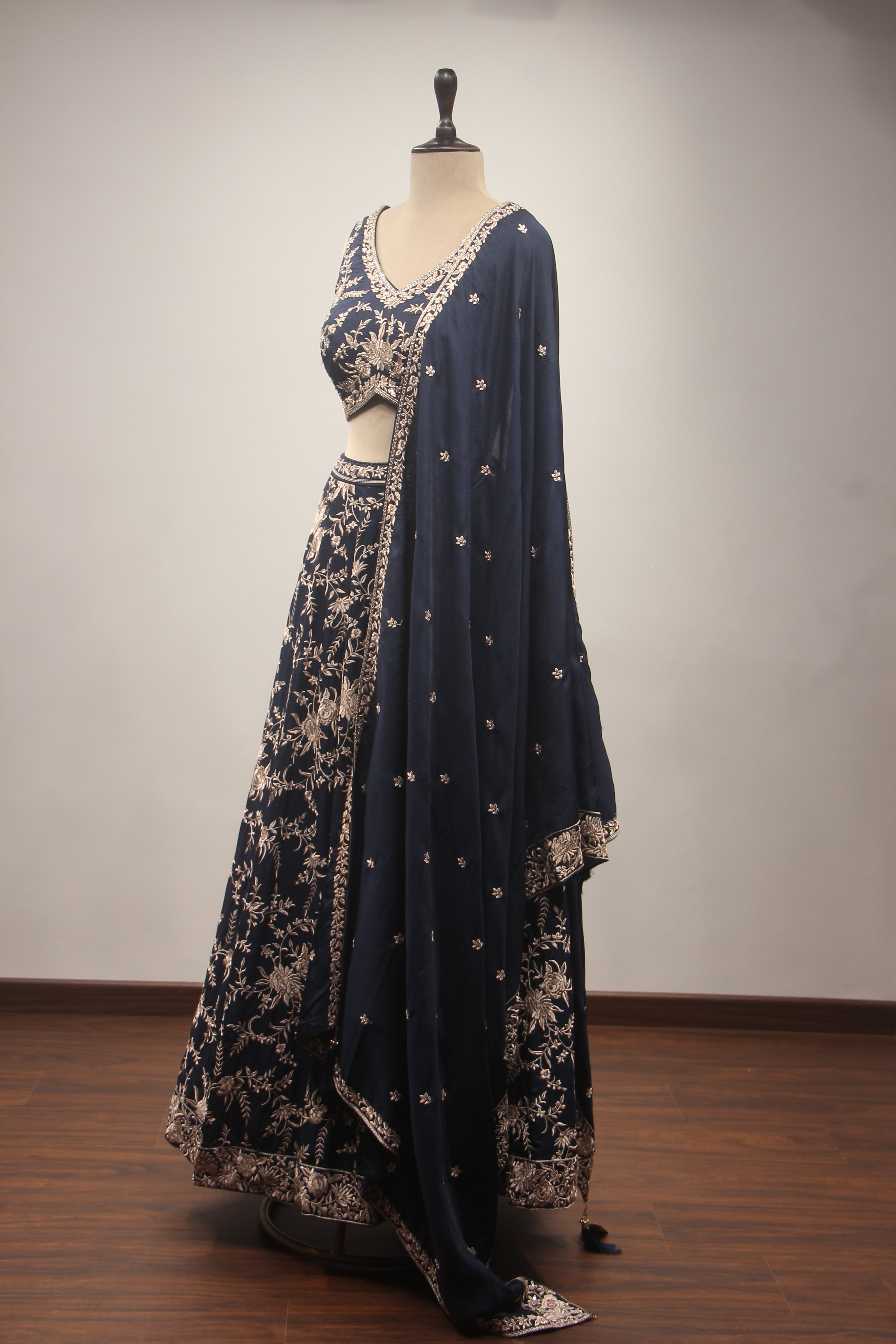 Dupion Lehenga Crop Top with Resham & Cut Dana Handwork