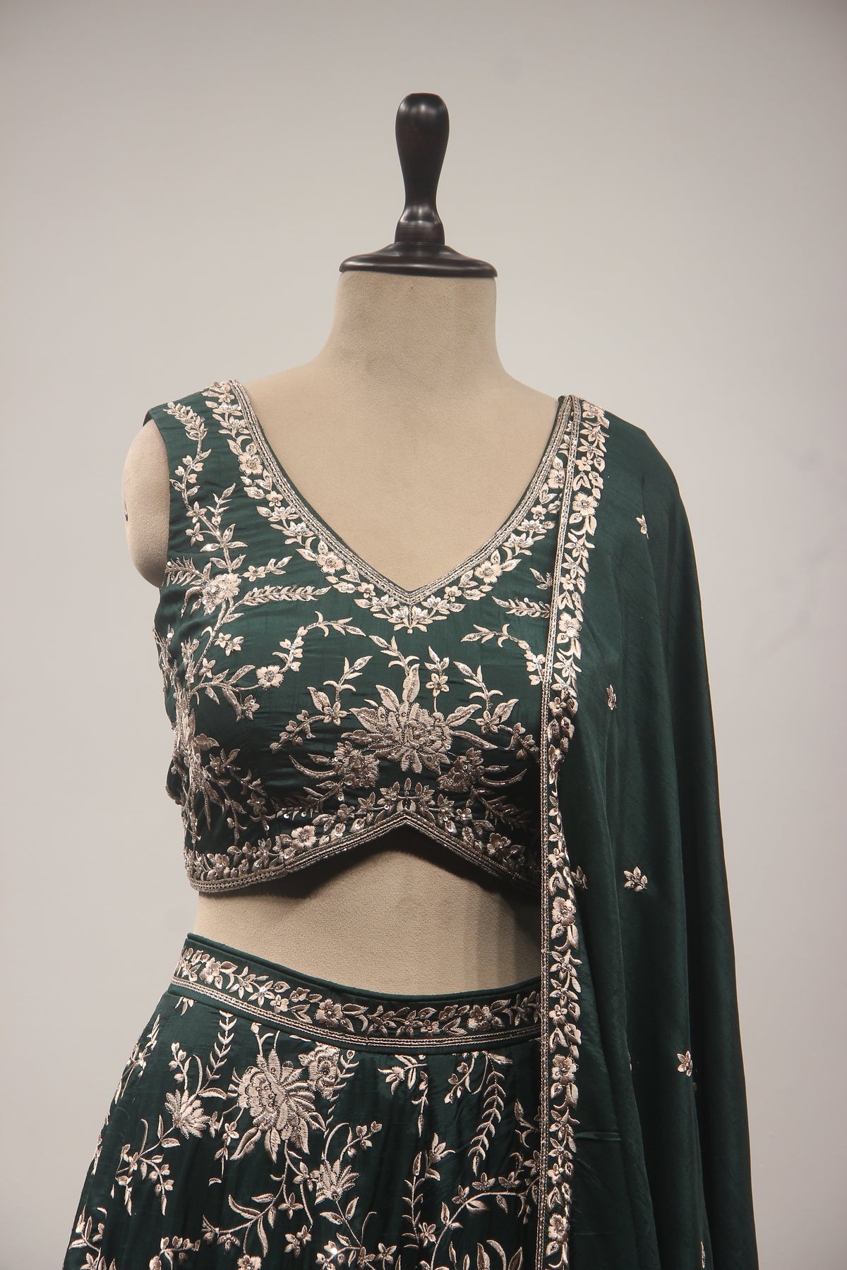 Dupion Lehenga Crop Top with Resham & Cut Dana Handwork
