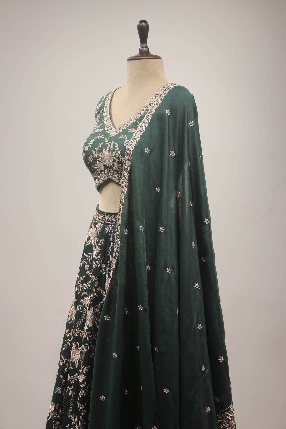 Dupion Lehenga Crop Top with Resham & Cut Dana Handwork