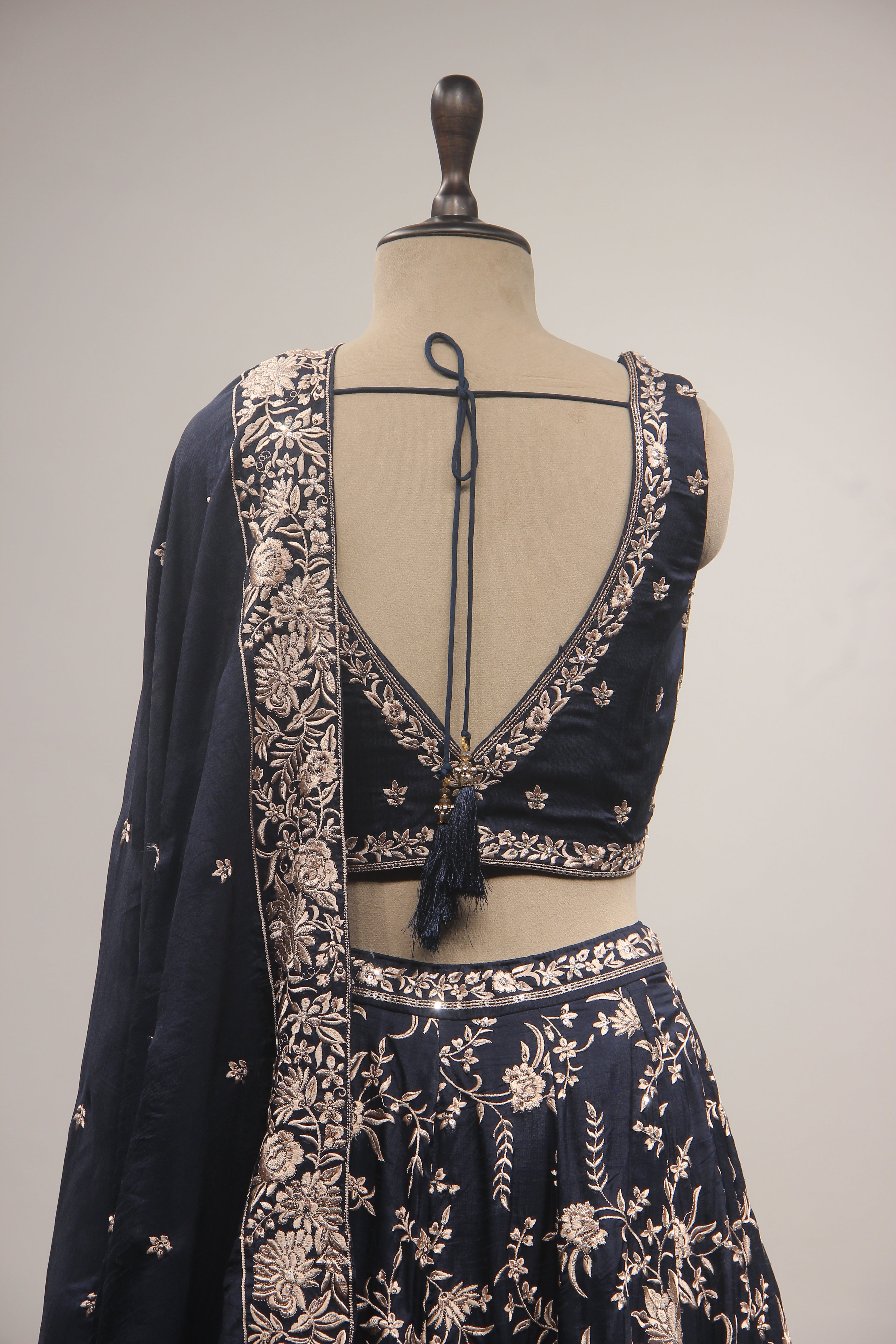Dupion Lehenga Crop Top with Resham & Cut Dana Handwork