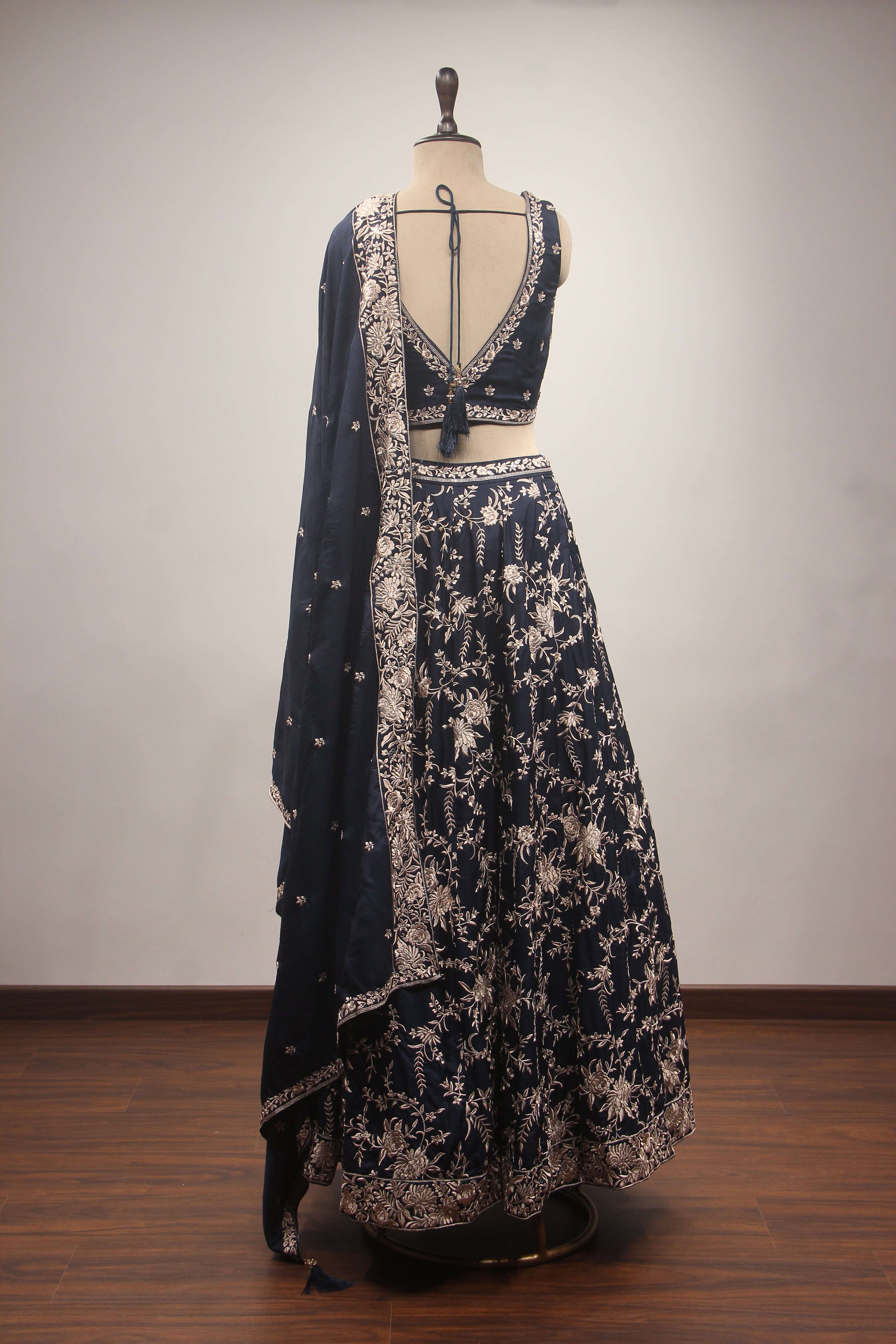 Dupion Lehenga Crop Top with Resham & Cut Dana Handwork