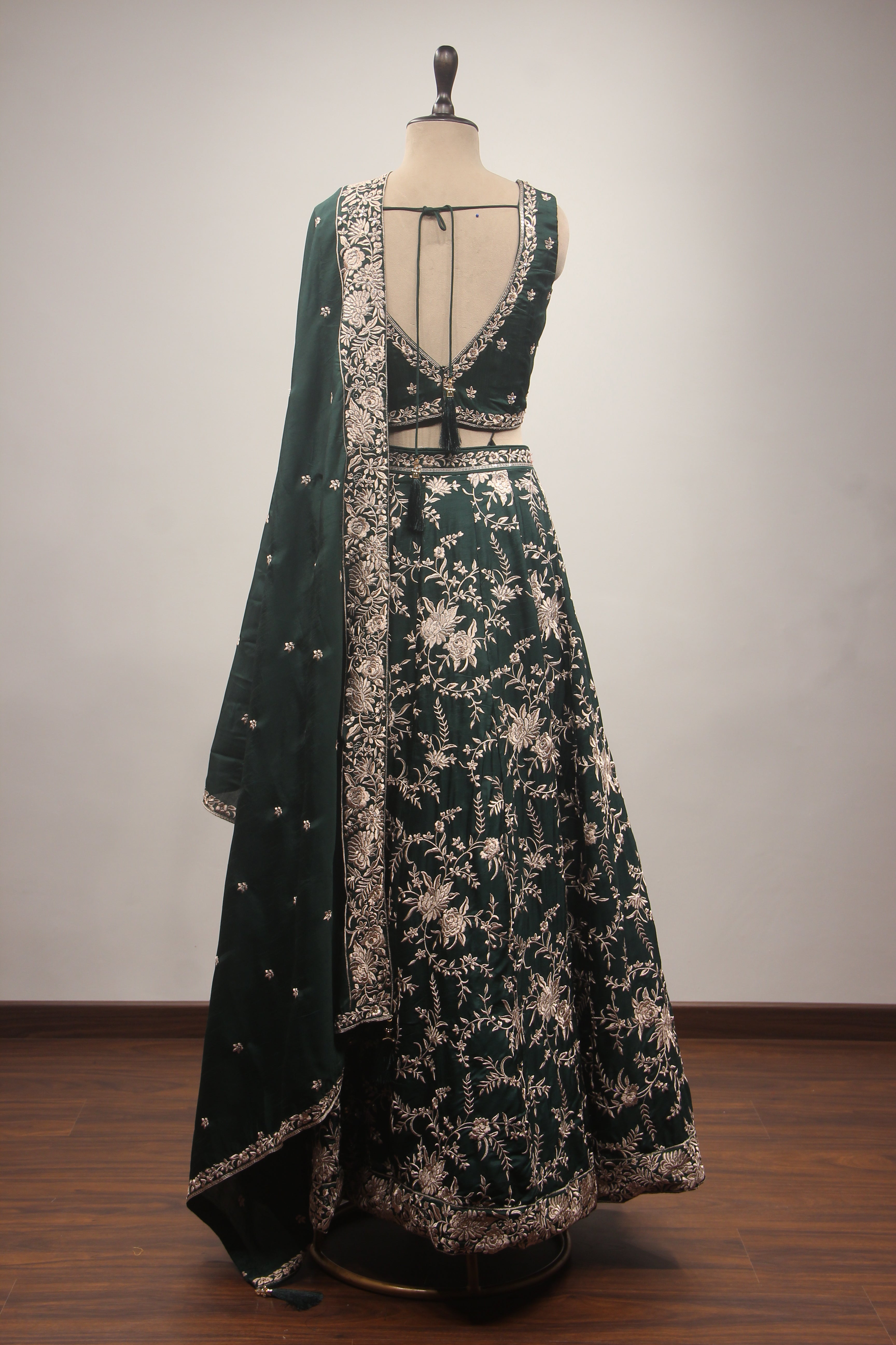 Dupion Lehenga Crop Top with Resham & Cut Dana Handwork