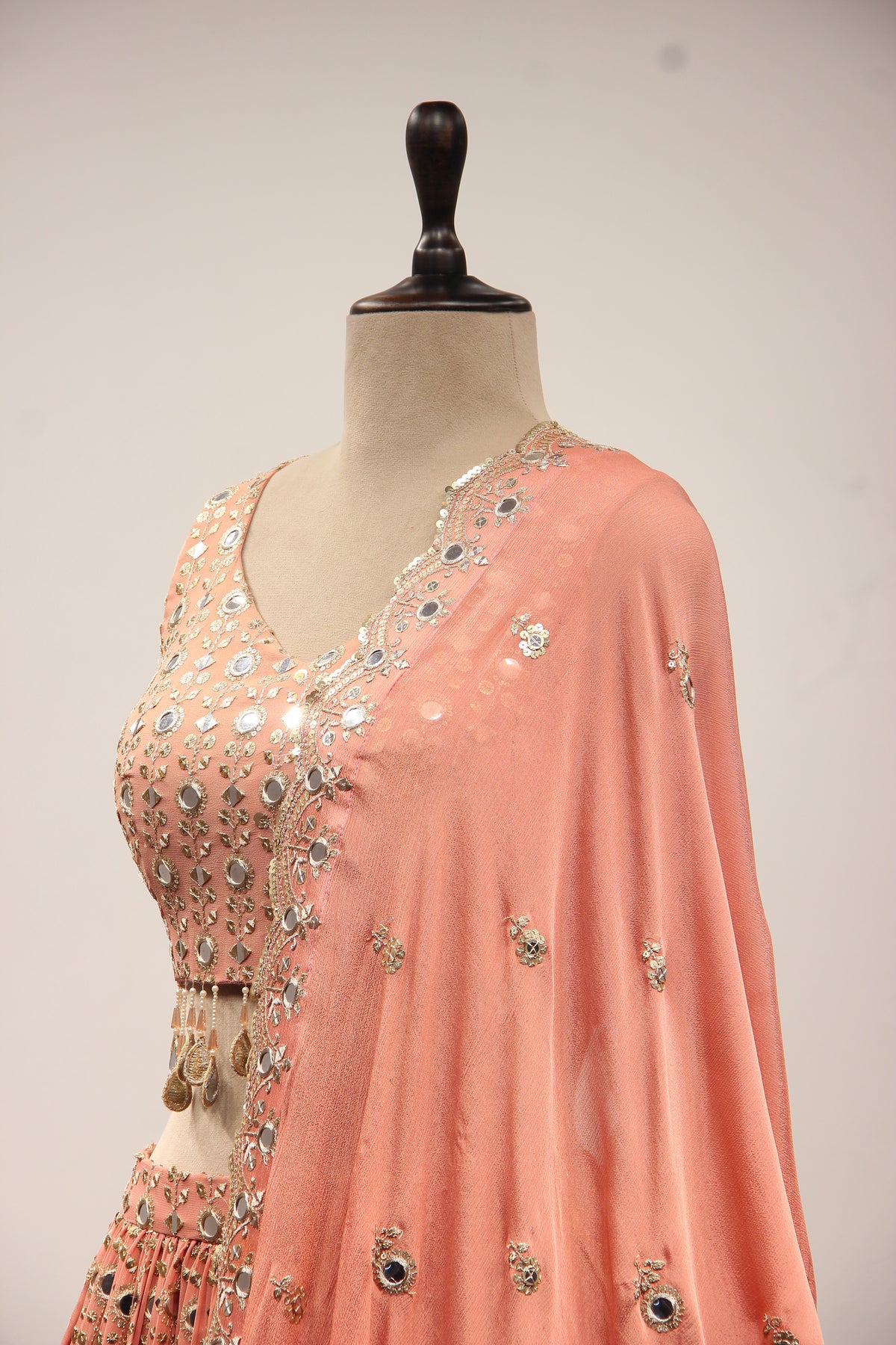 Peach Georgette Lehenga with Embroidery & Resham Handwork Crop Top