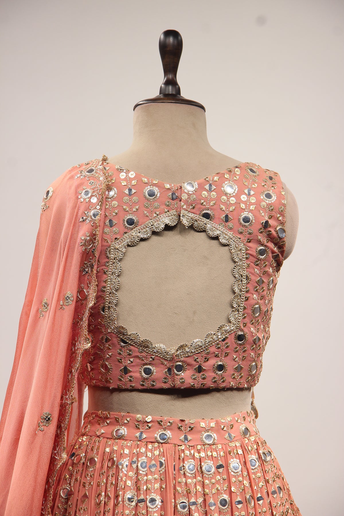 Peach Georgette Lehenga with Embroidery & Resham Handwork Crop Top
