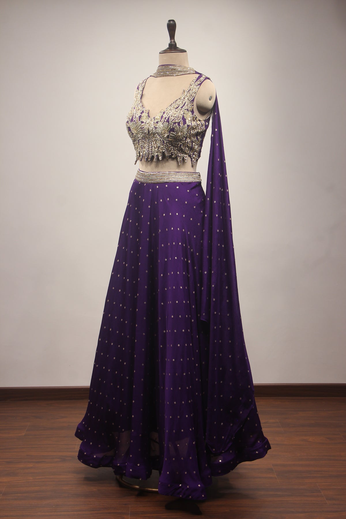 Crepe Lehenga with Hand Embroidery & Zari Handwork Crop Top Dupatta