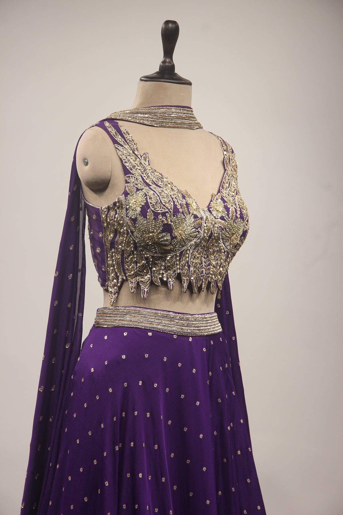 Crepe Lehenga with Hand Embroidery & Zari Handwork Crop Top Dupatta