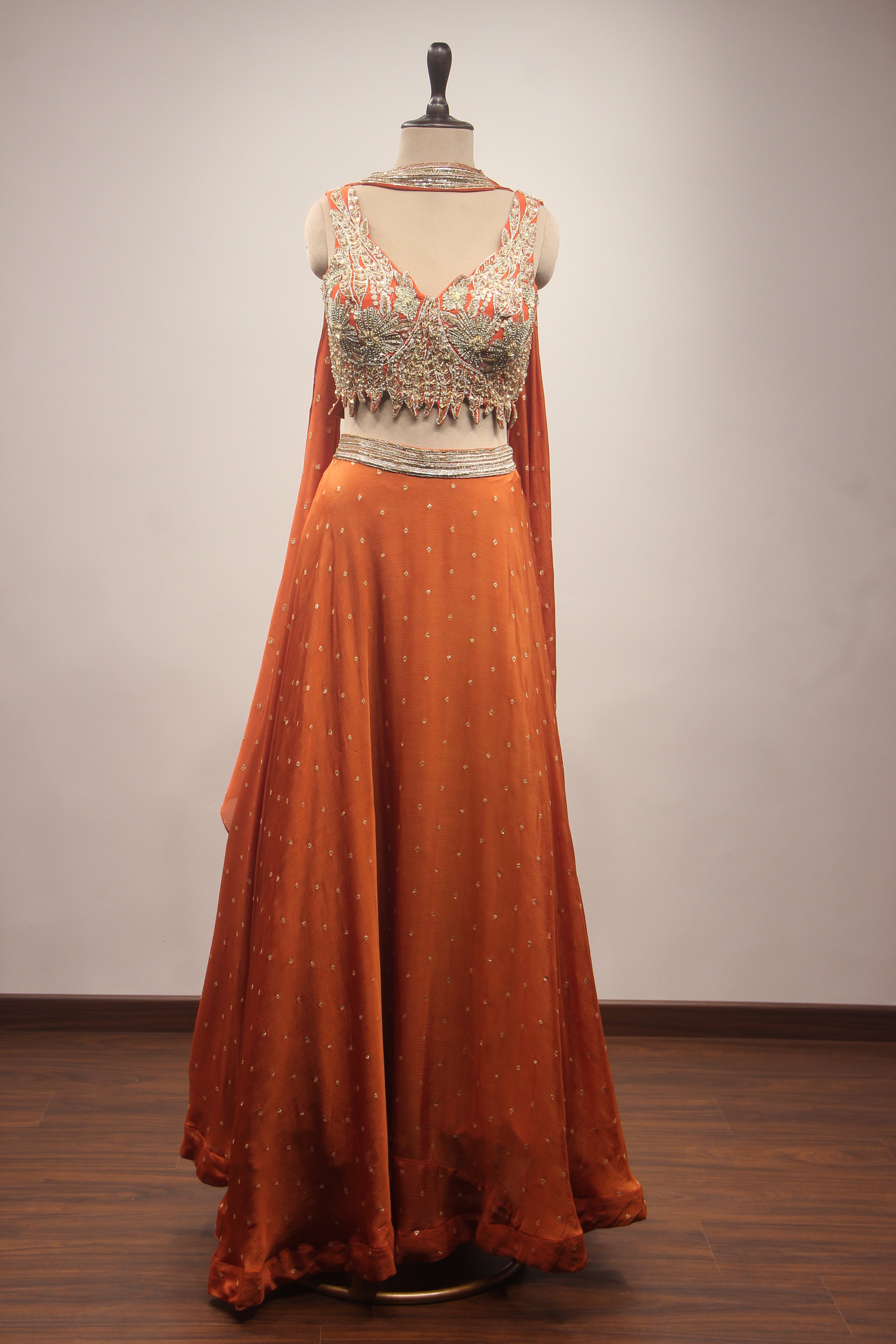 Crepe Lehenga with Hand Embroidery & Zari Handwork Crop Top Dupatta