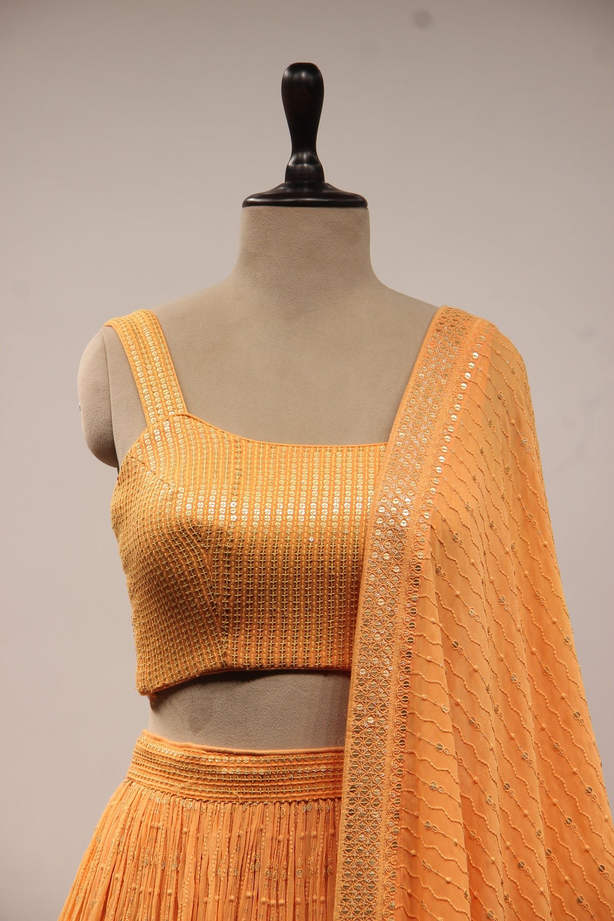 Orange Georgette Lehenga with Resham & Sequin Handwork Crop Top