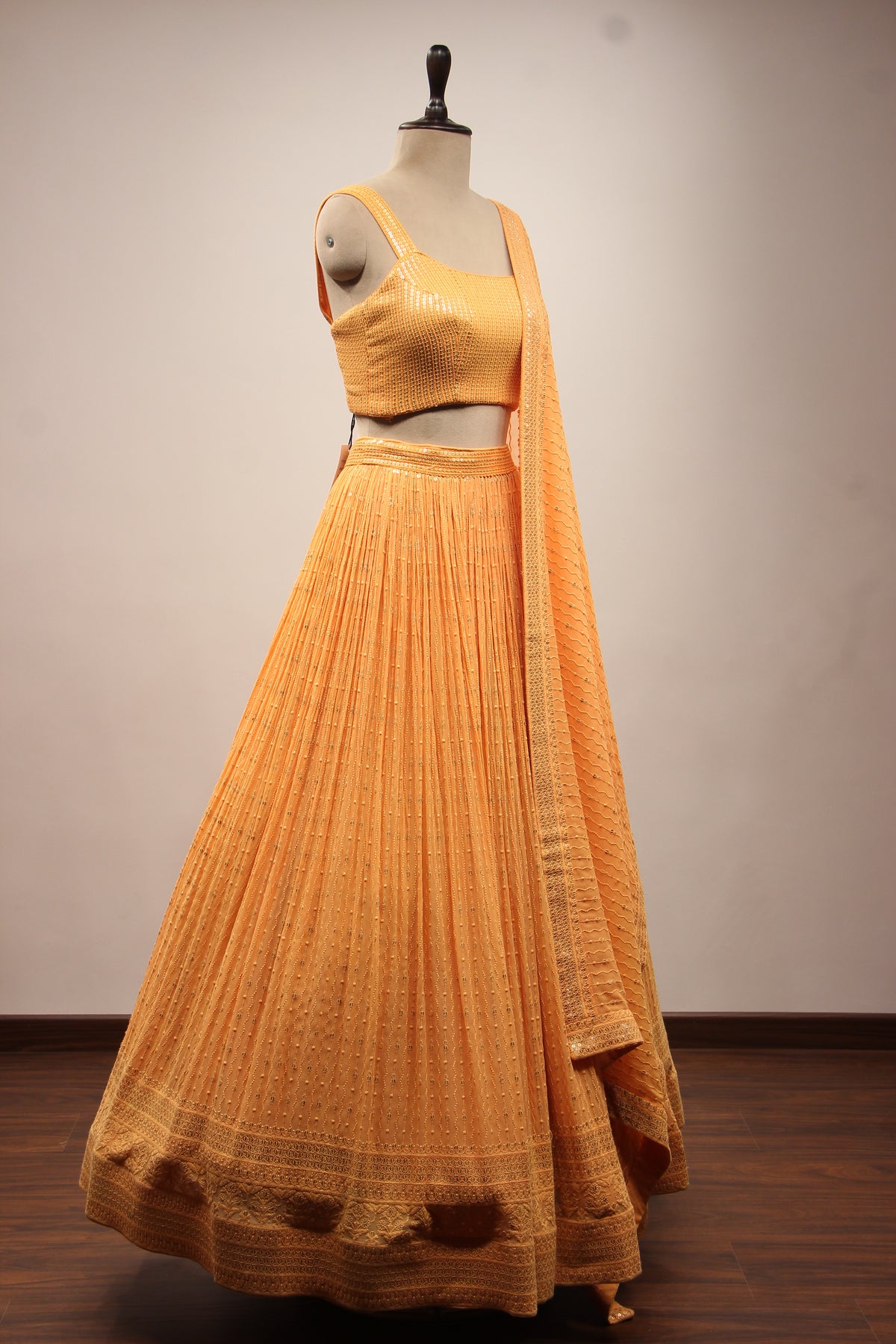 Orange Georgette Lehenga with Resham & Sequin Handwork Crop Top