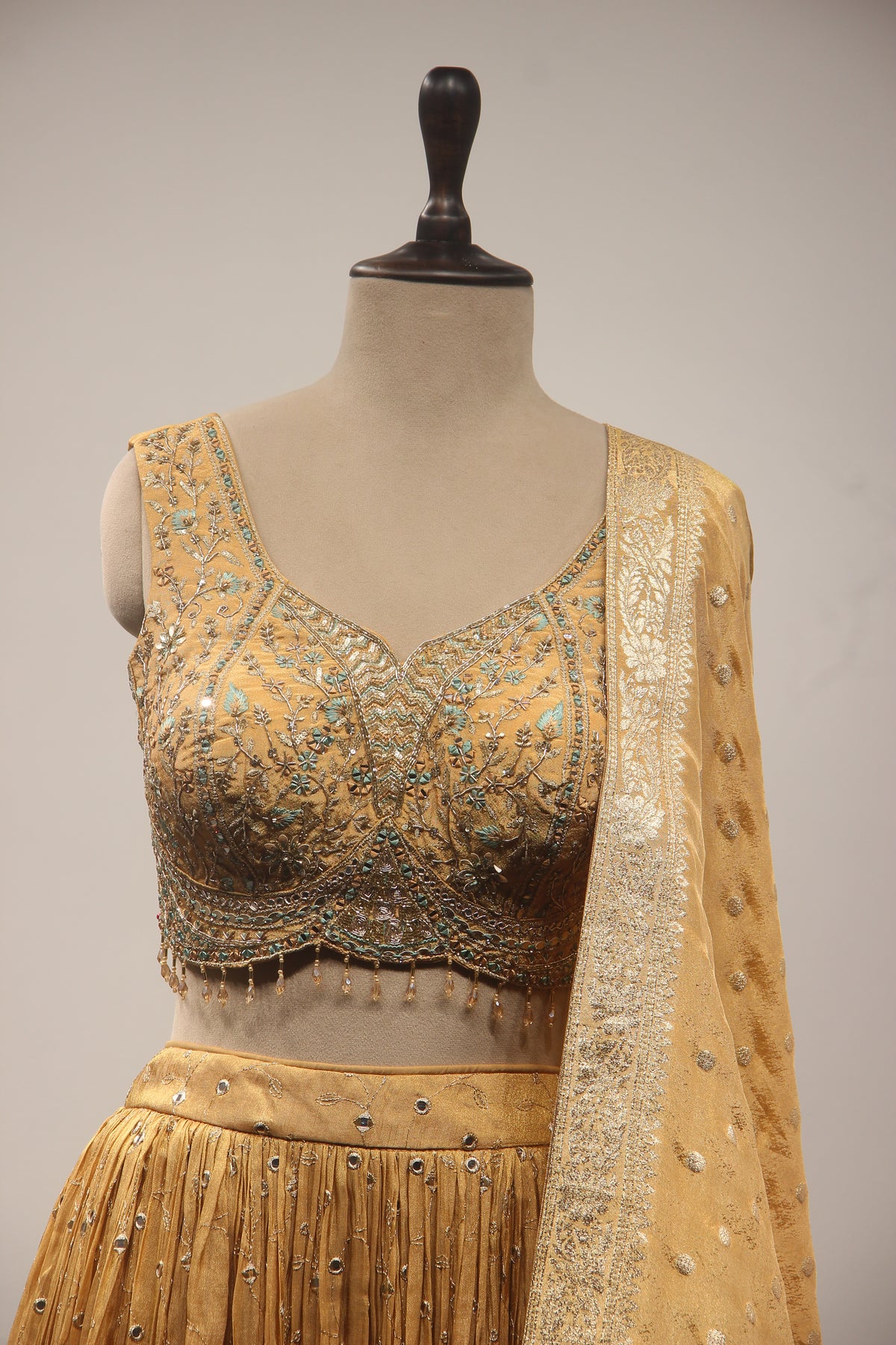 Hand-Embroidered Tissue Ombre Lehenga with Resham, Mirror, Zardozi & Cut Dana Embellishments