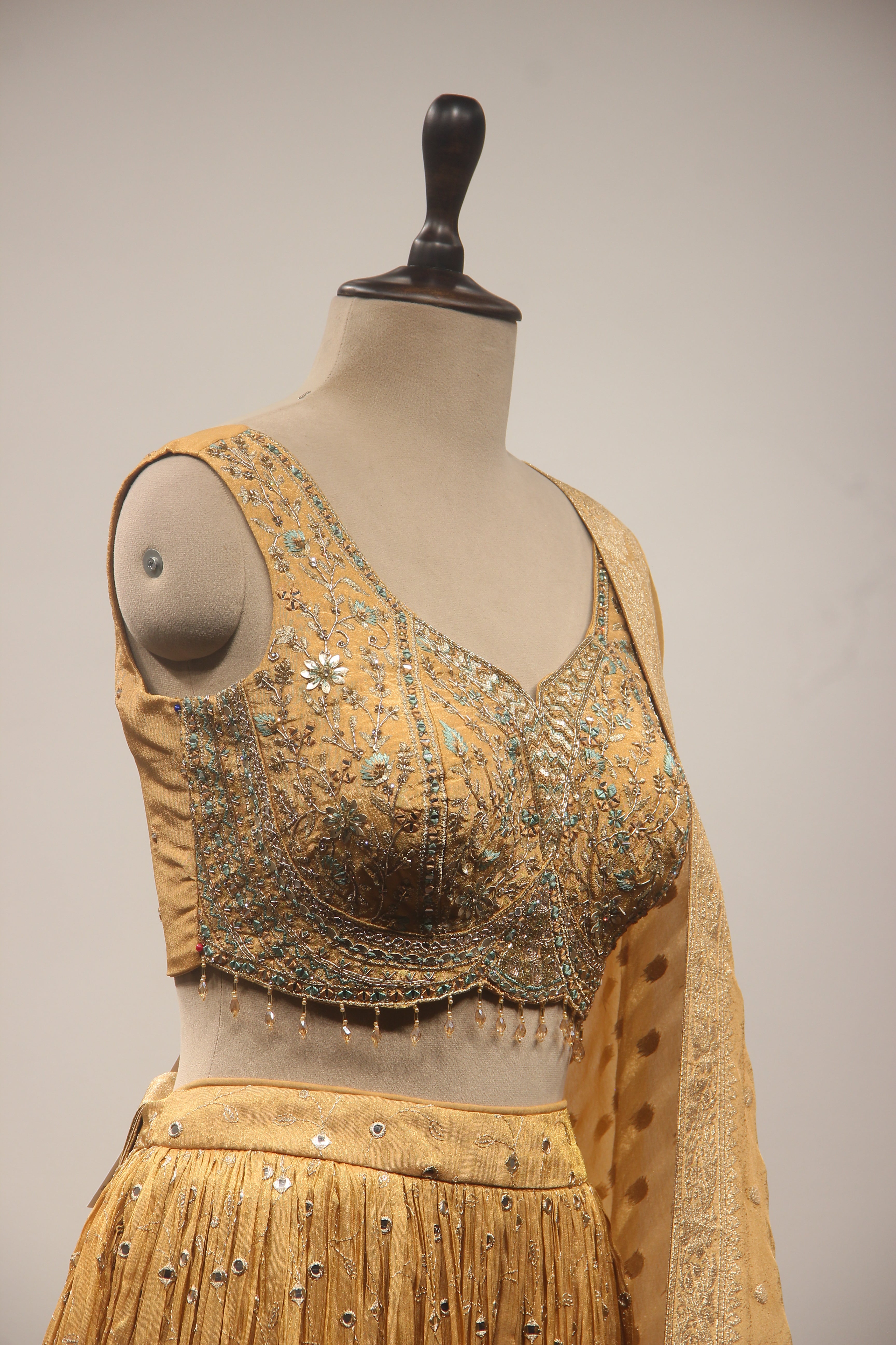 Hand-Embroidered Tissue Ombre Lehenga with Resham, Mirror, Zardozi & Cut Dana Embellishments