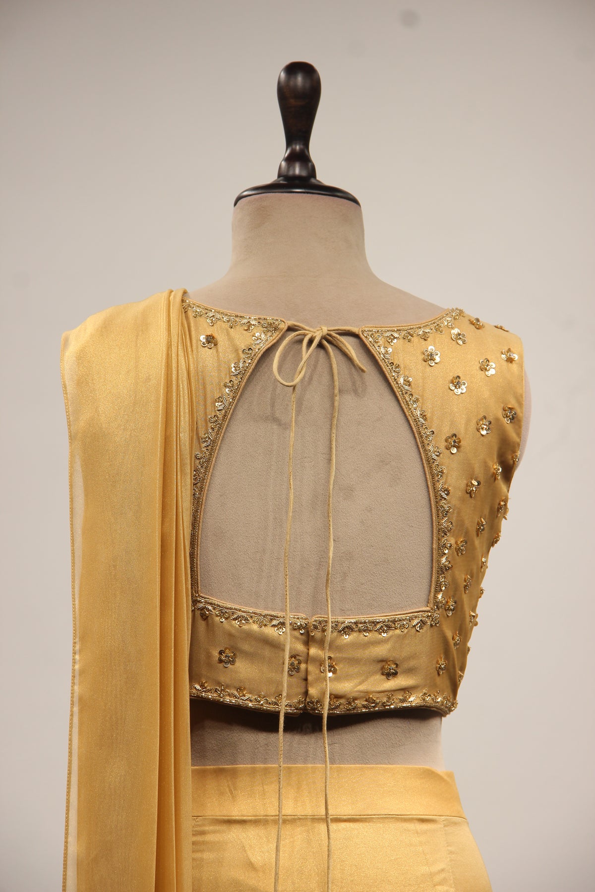 Gold Imported Drape Saree with Hand Embroidery & Sequin Handwork
