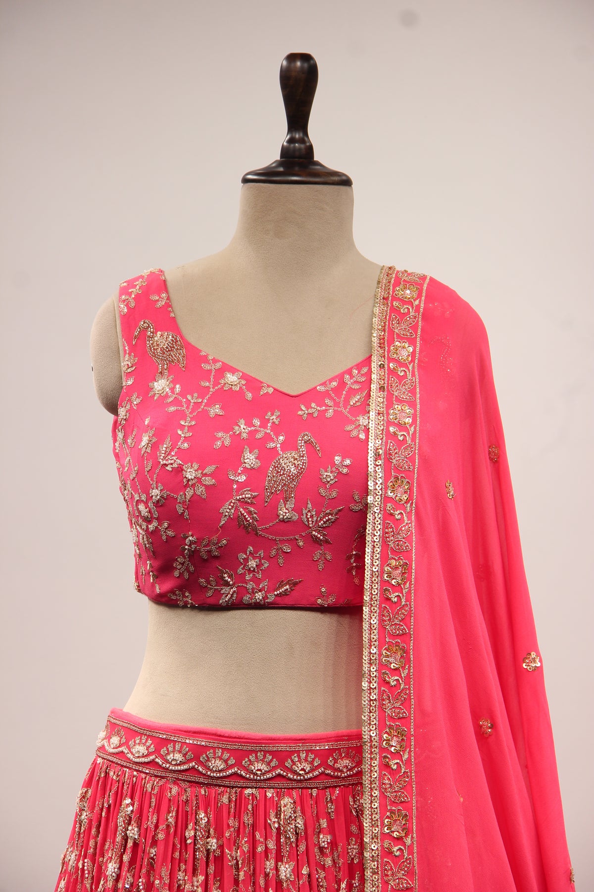 Peach Georgette Lehenga with Cut Dana & Sequin Handwork Crop Top
