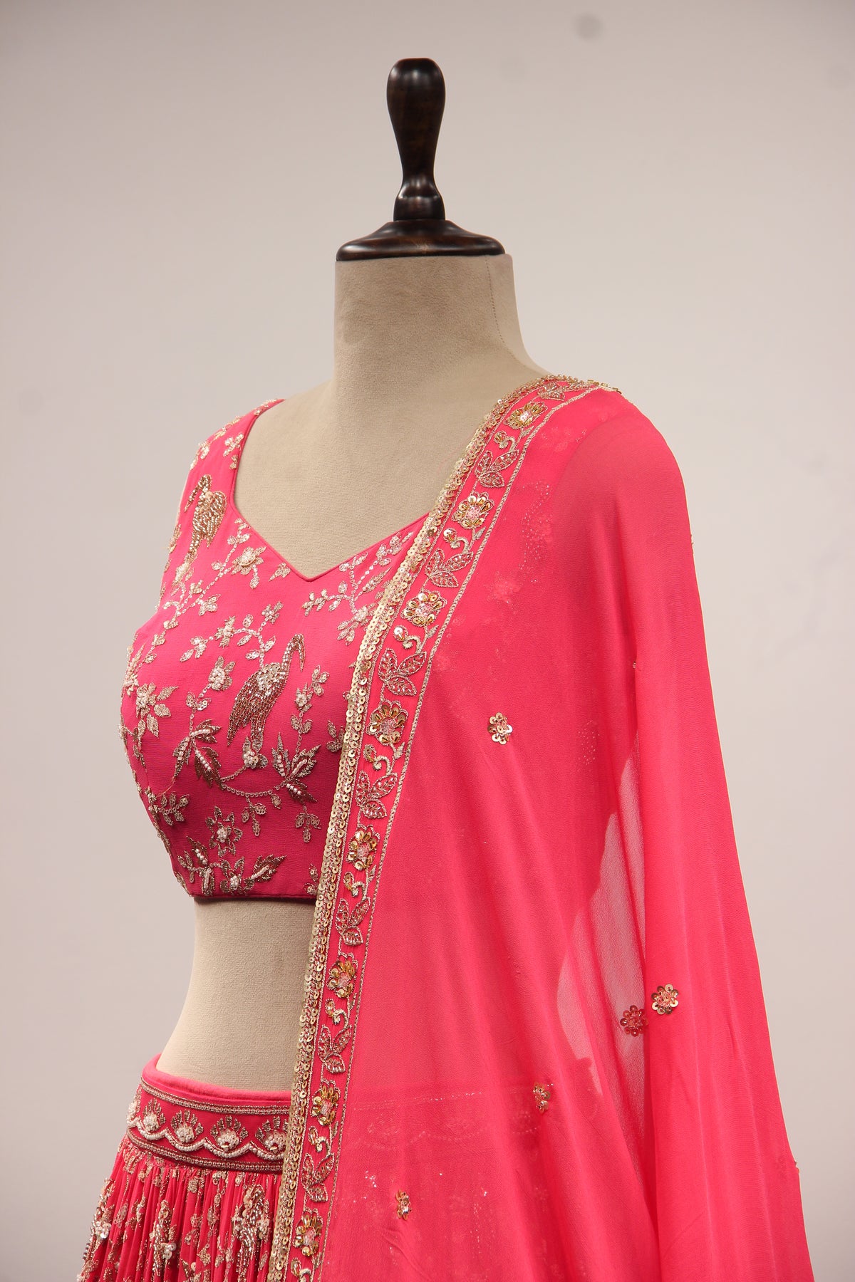 Peach Georgette Lehenga with Cut Dana & Sequin Handwork Crop Top