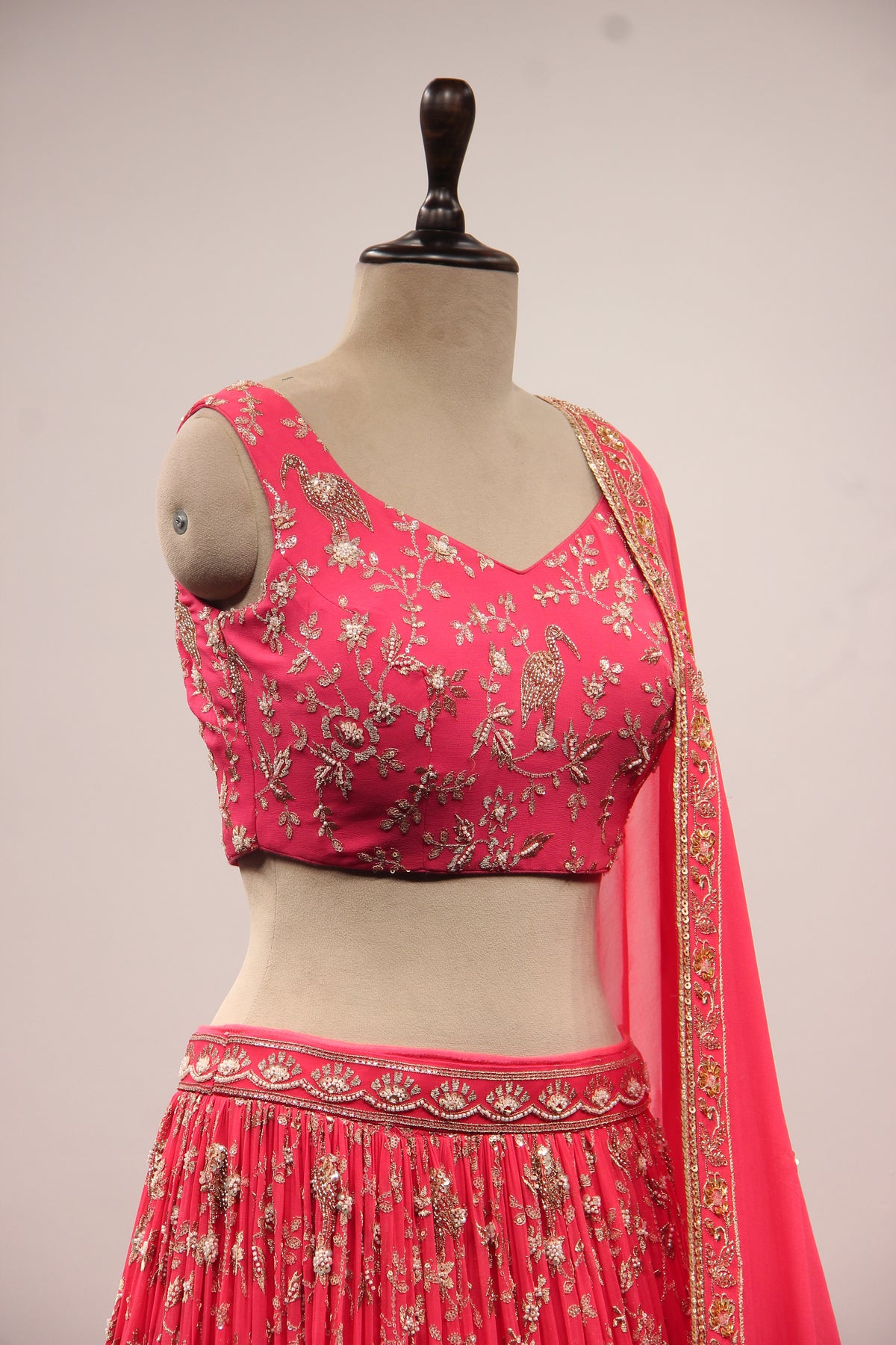 Peach Georgette Lehenga with Cut Dana & Sequin Handwork Crop Top
