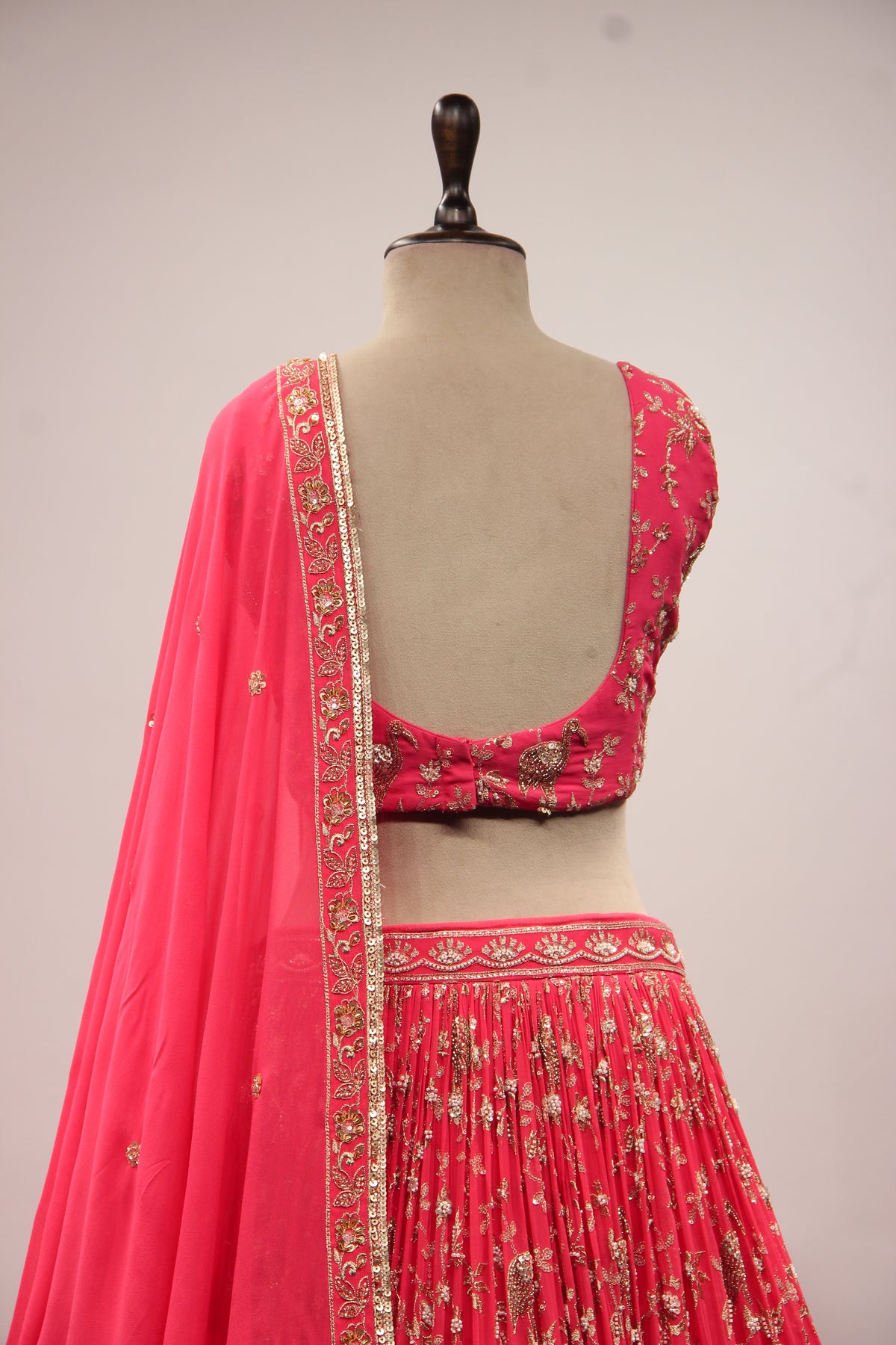 Peach Georgette Lehenga with Cut Dana & Sequin Handwork Crop Top