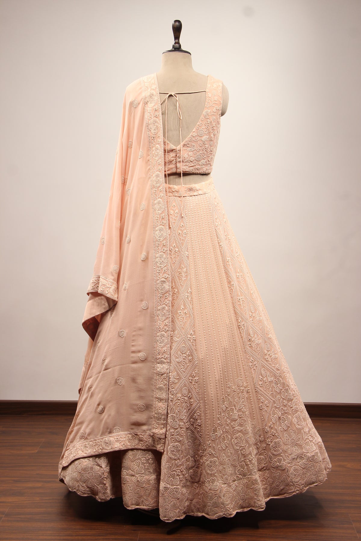 Peach Lucknavi Lehenga with Resham Handwork Crop Top