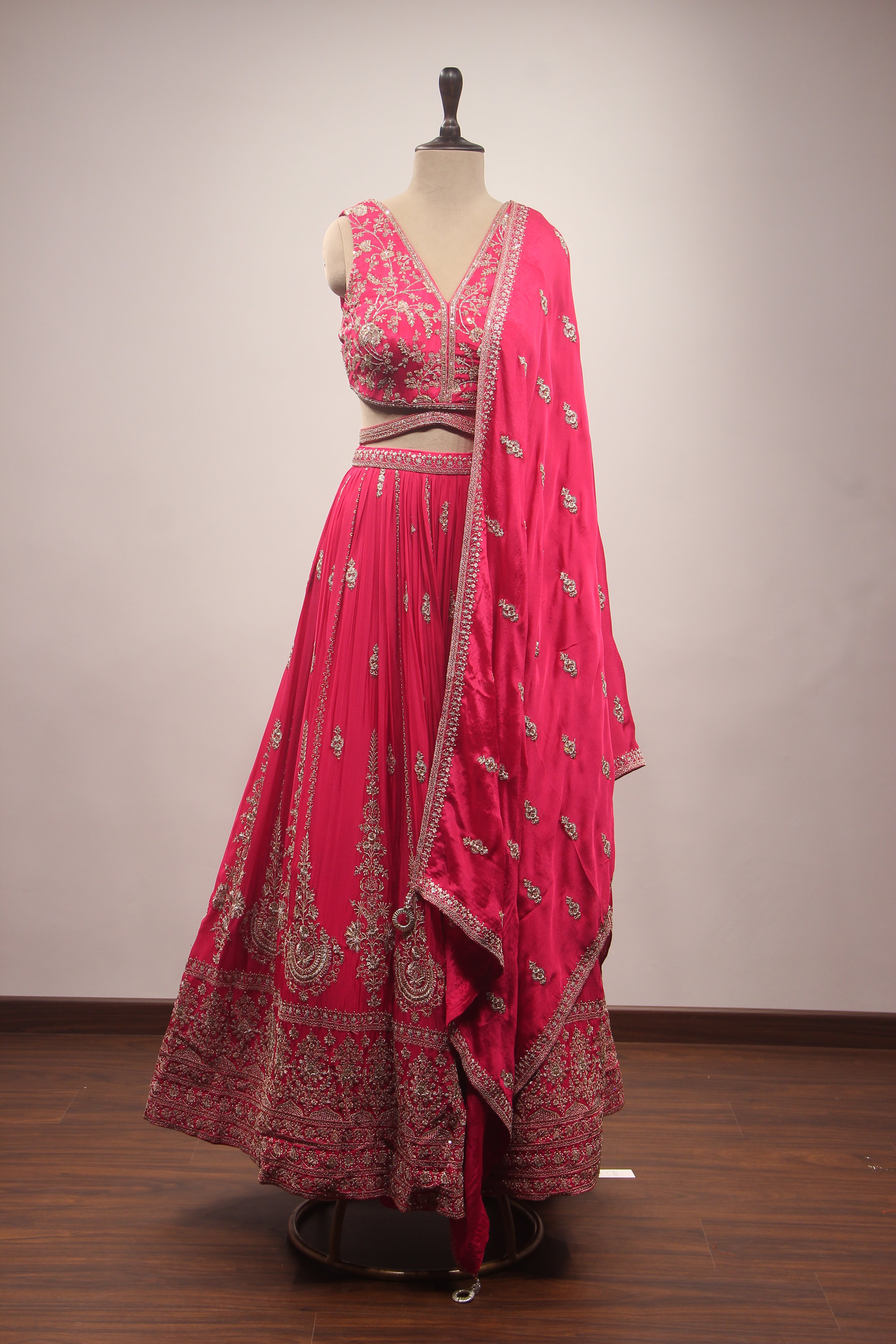 Rani Crepe Lehenga with Cut Dana & Sequin Handwork Crop Top