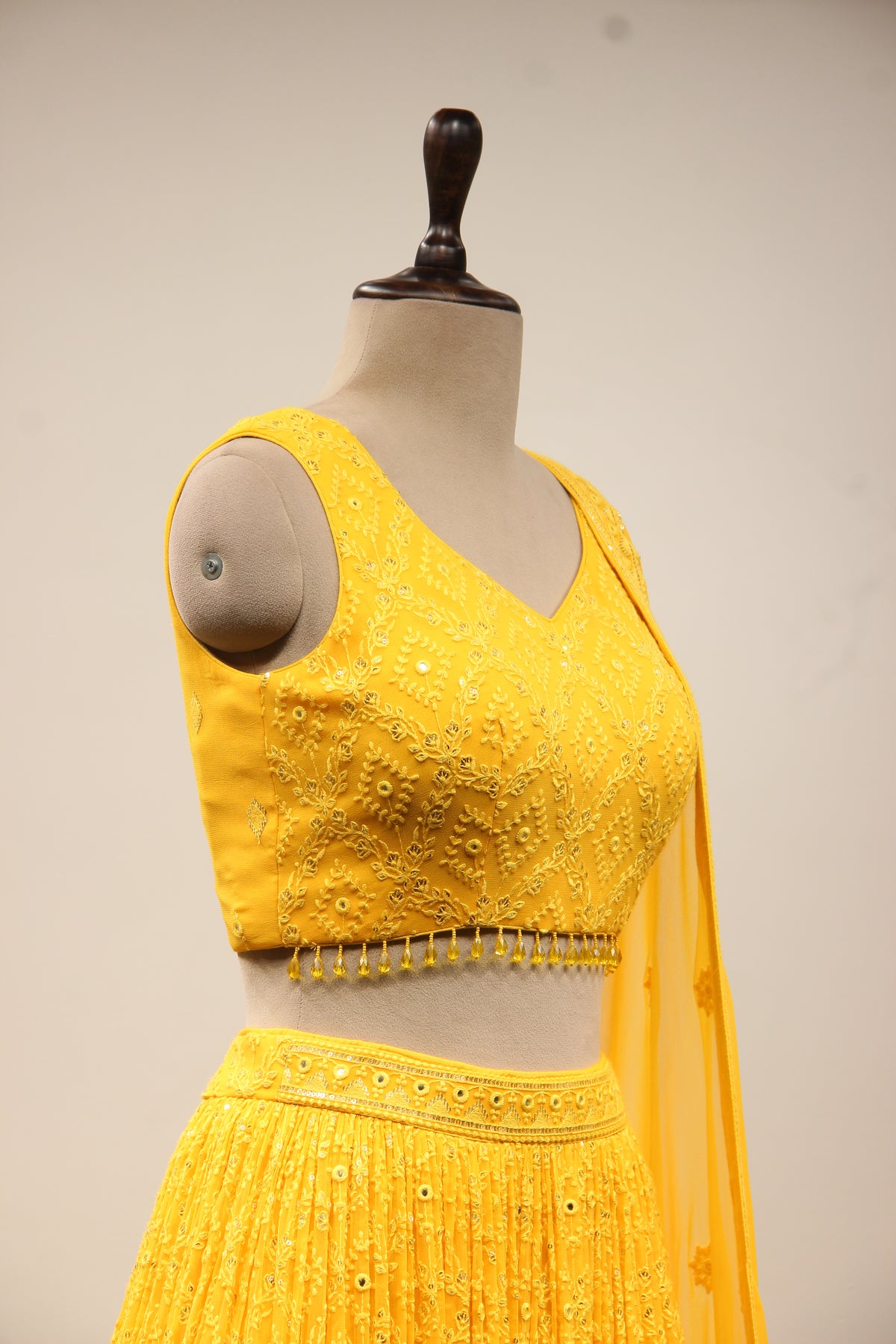 Georgette Lehenga with Resham & Mirror Handwork Crop Top