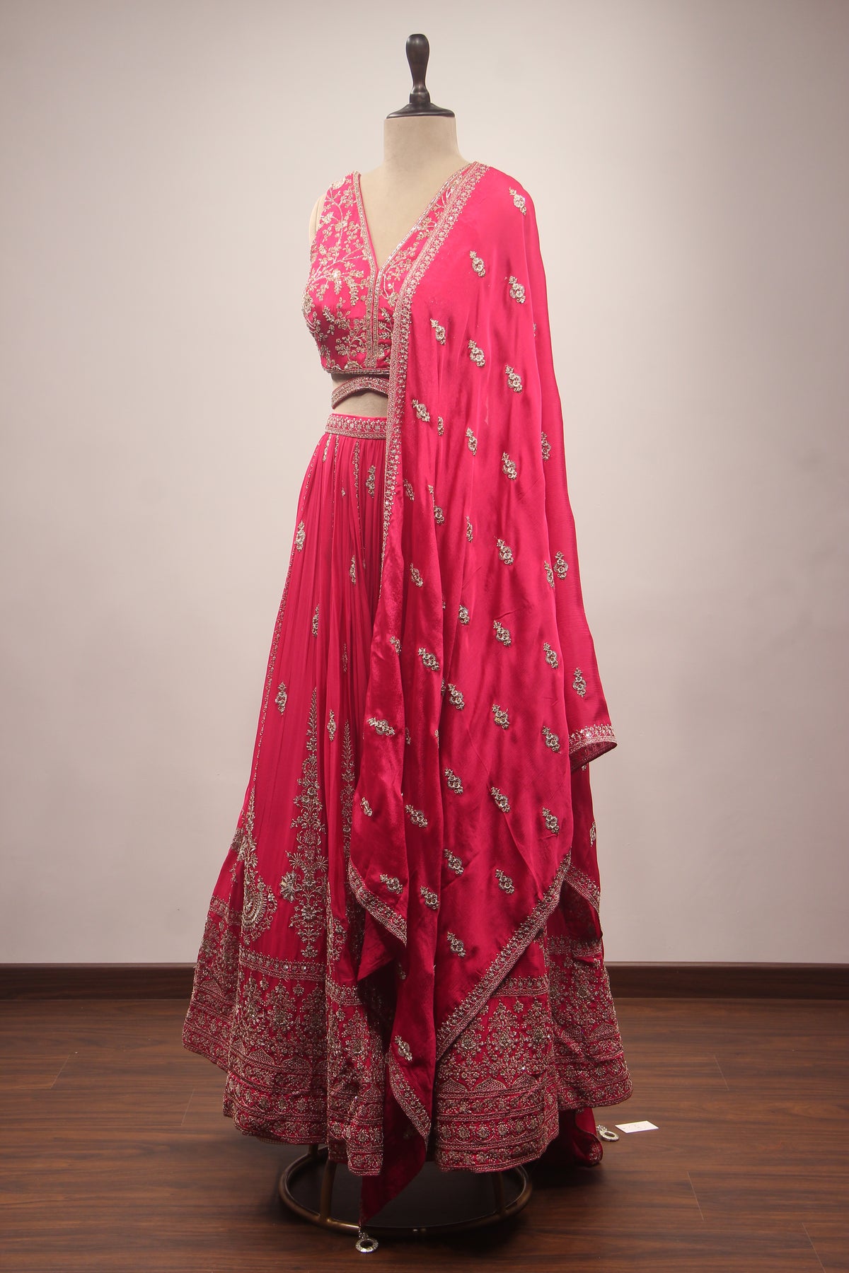 Rani Crepe Lehenga with Cut Dana & Sequin Handwork Crop Top