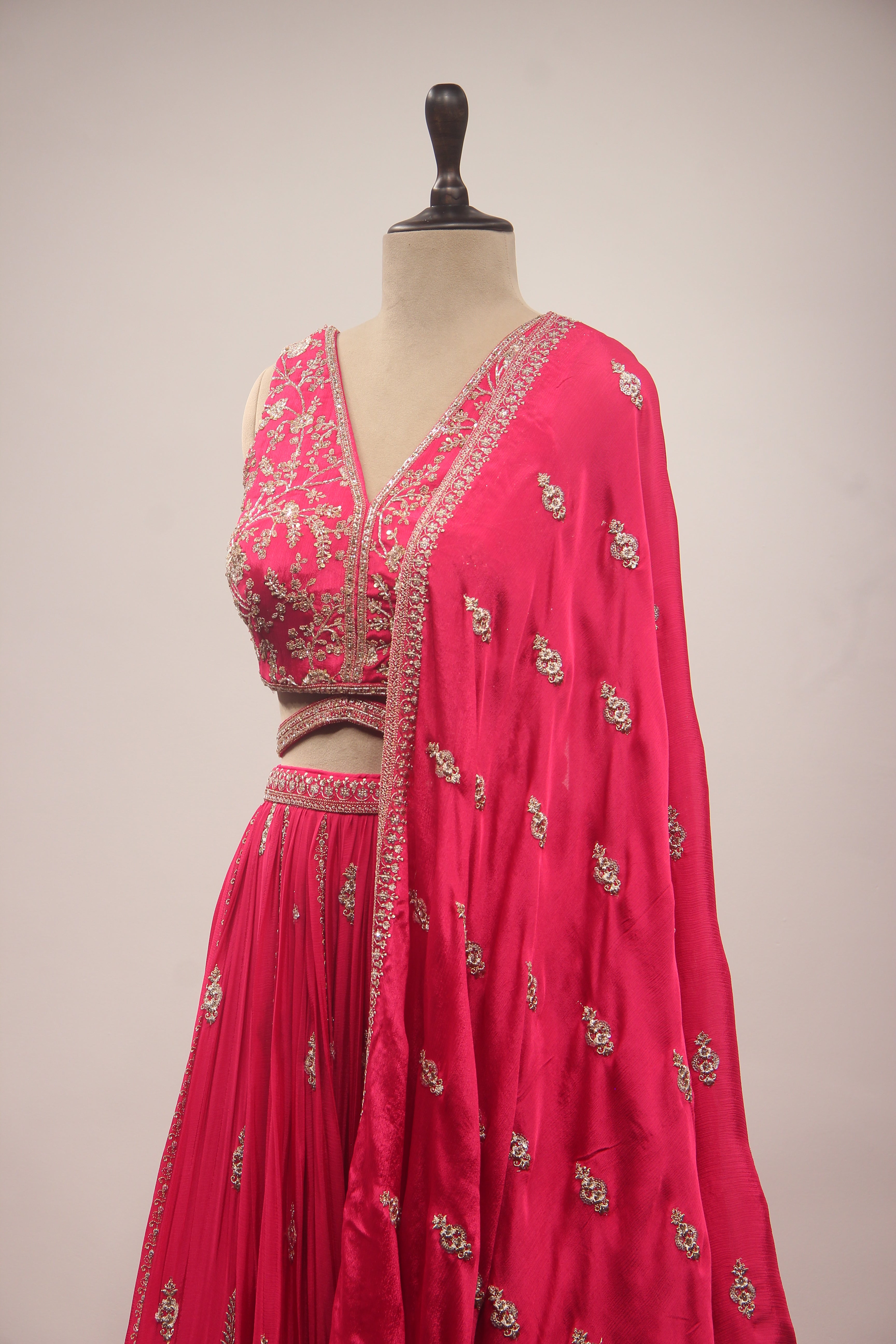Rani Crepe Lehenga with Cut Dana & Sequin Handwork Crop Top