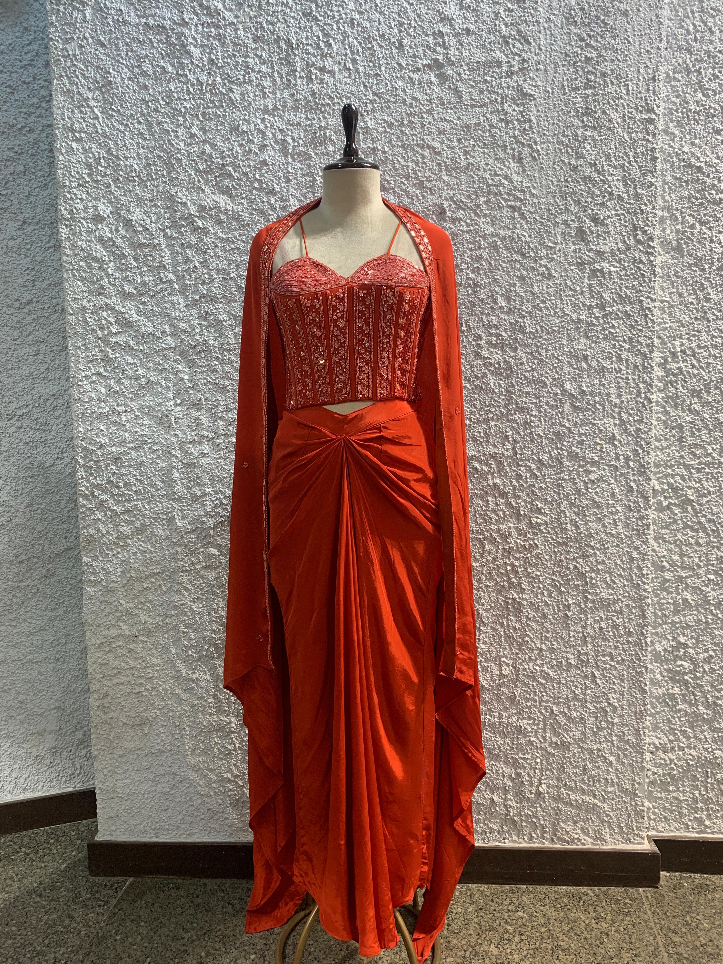 indo western crepe with handwork corset blouse-main