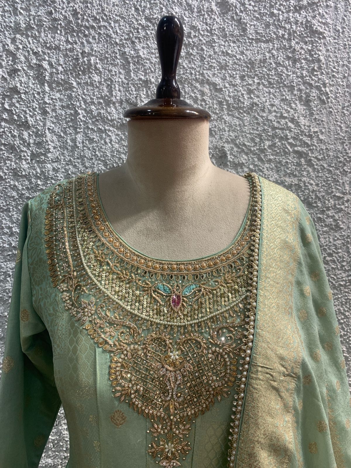 banarasi tissue silk anarkali embroiderd-focus