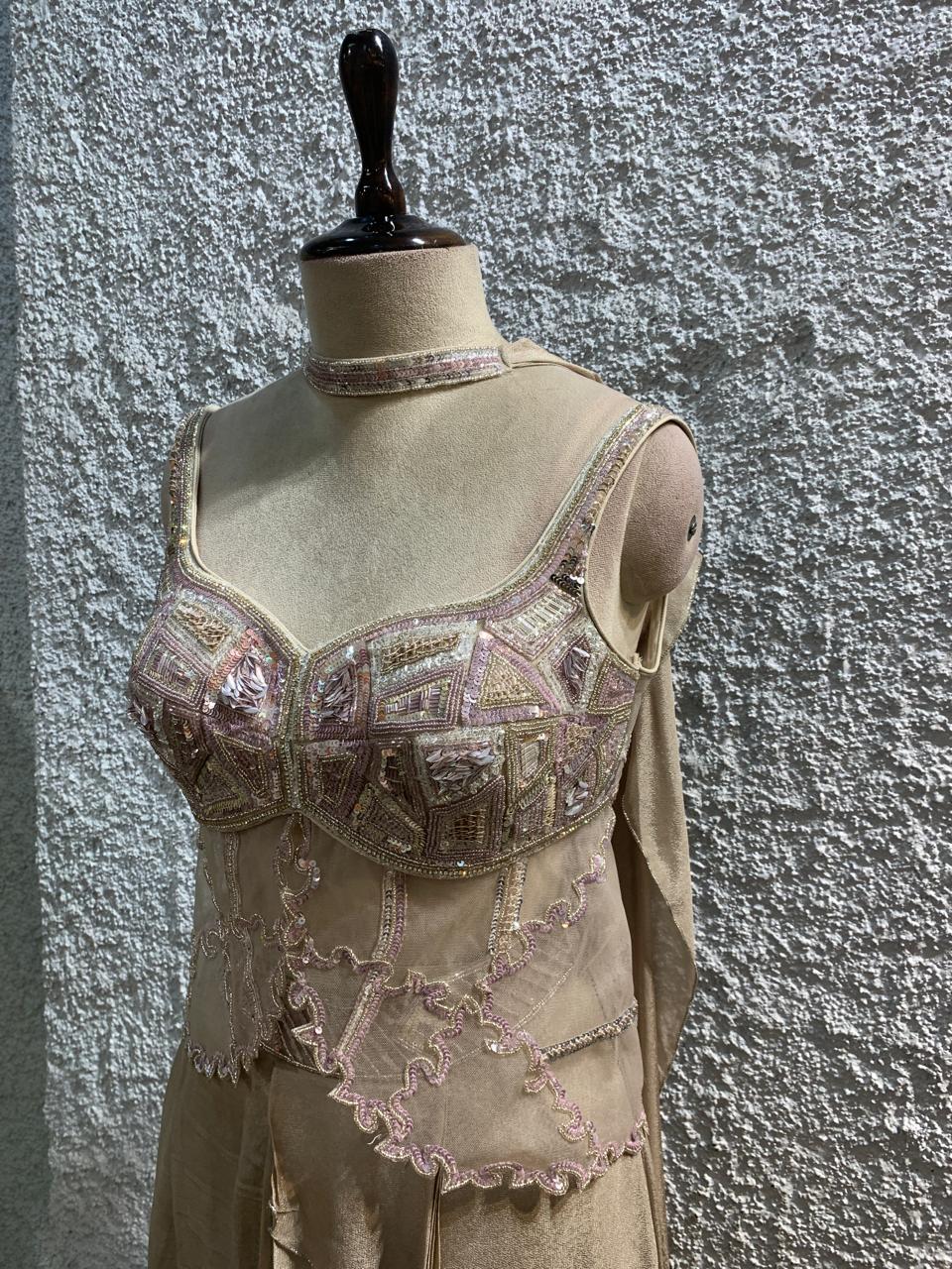 draped skirt Indo-Western embroidery top-side