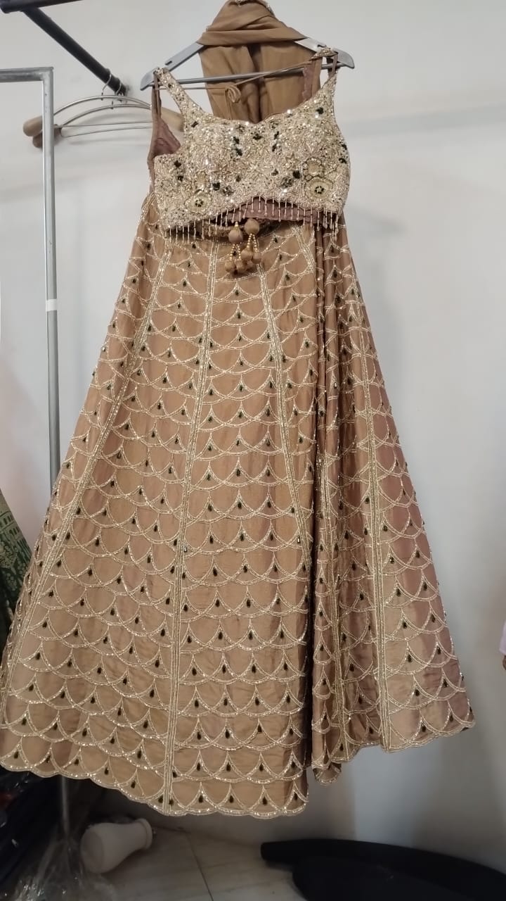 green stone +embroidery lehenga with handwork blouse-main