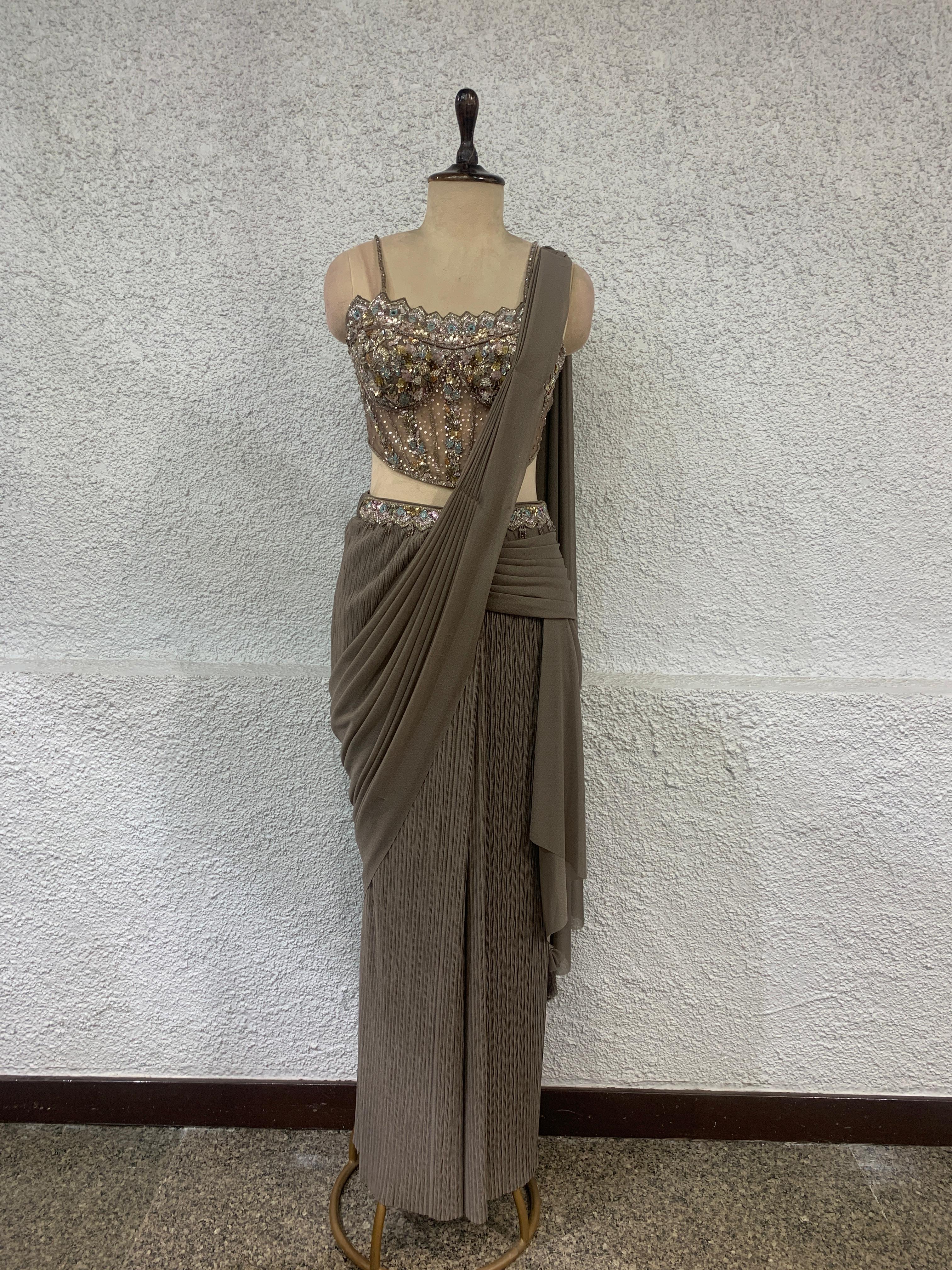 drape saree with handwork corset blouse-main
