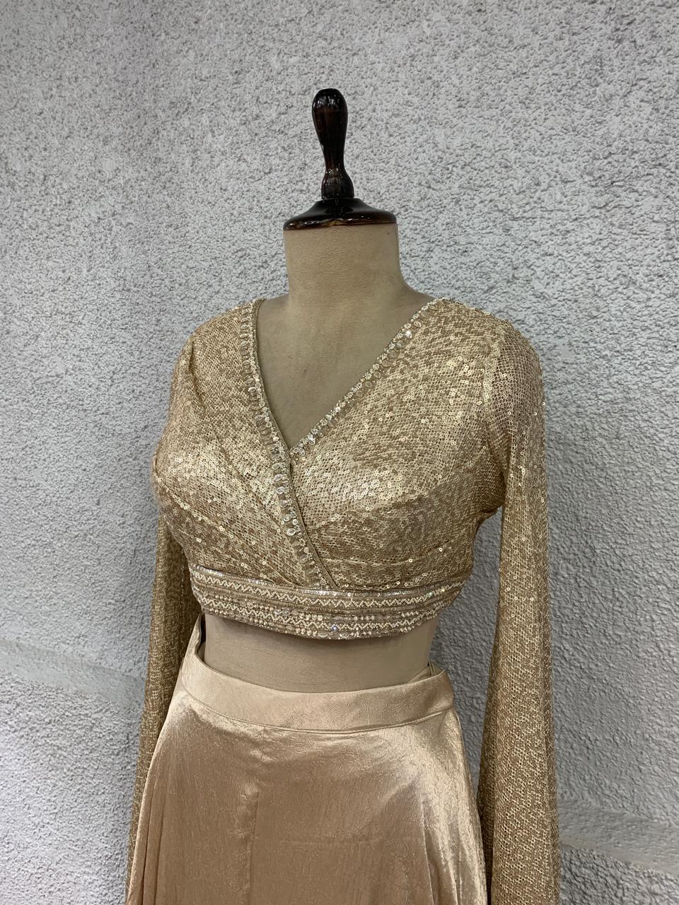 gold sequin crop top long sleeves-side