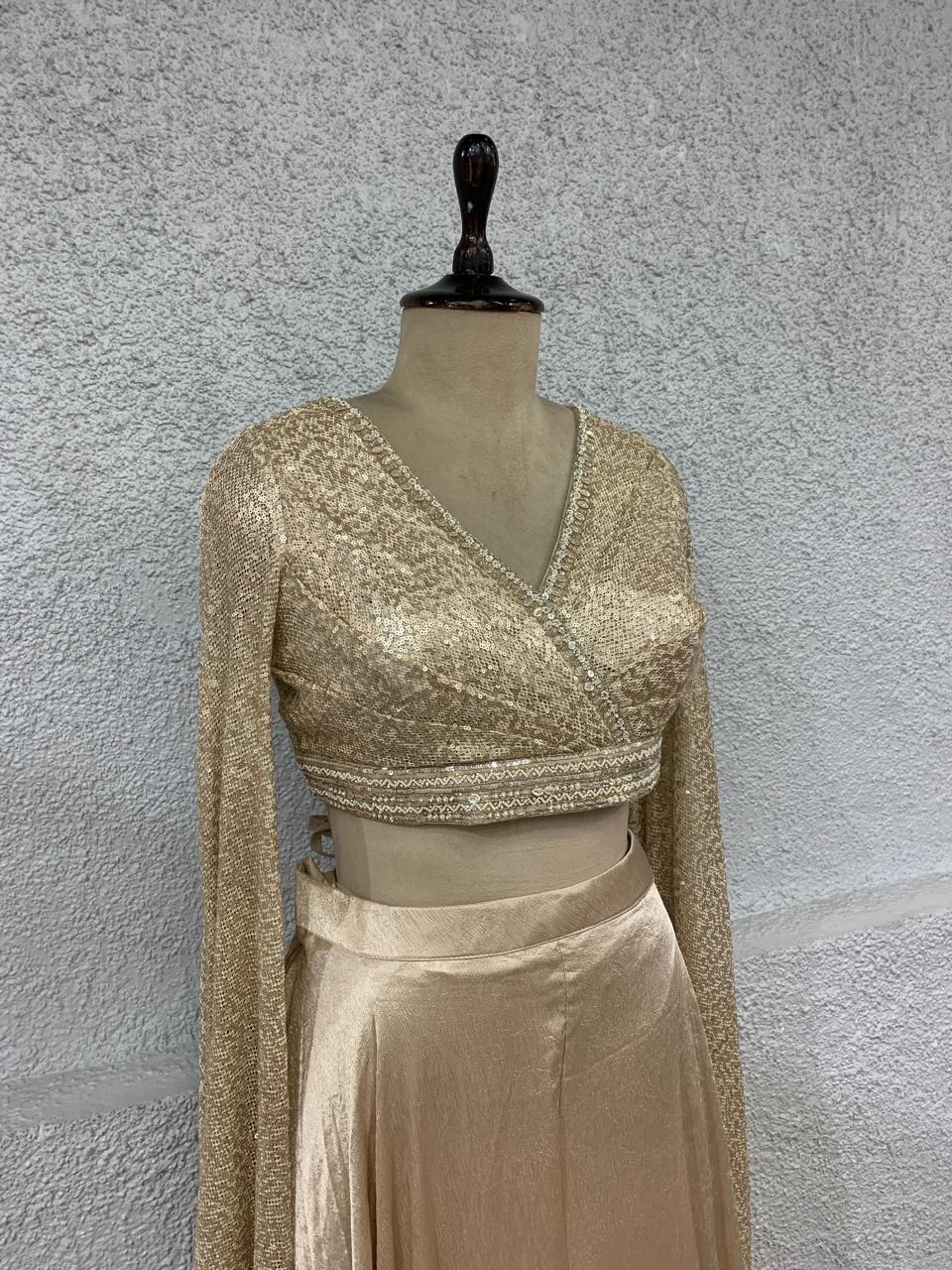 gold sequin crop top long sleeves-side