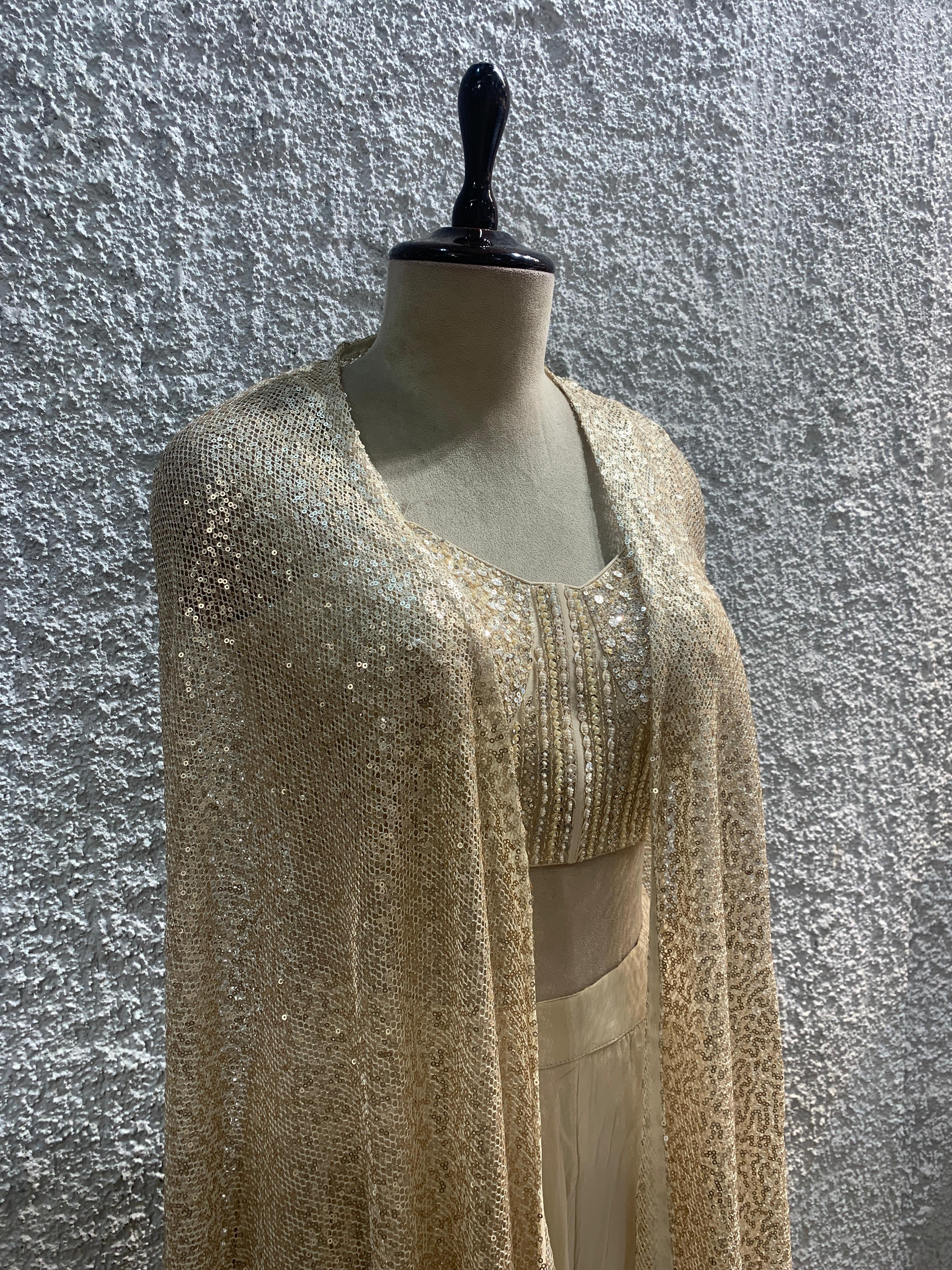 Indo-Western sequin shrug palazzo embroidered work corset blouse-side