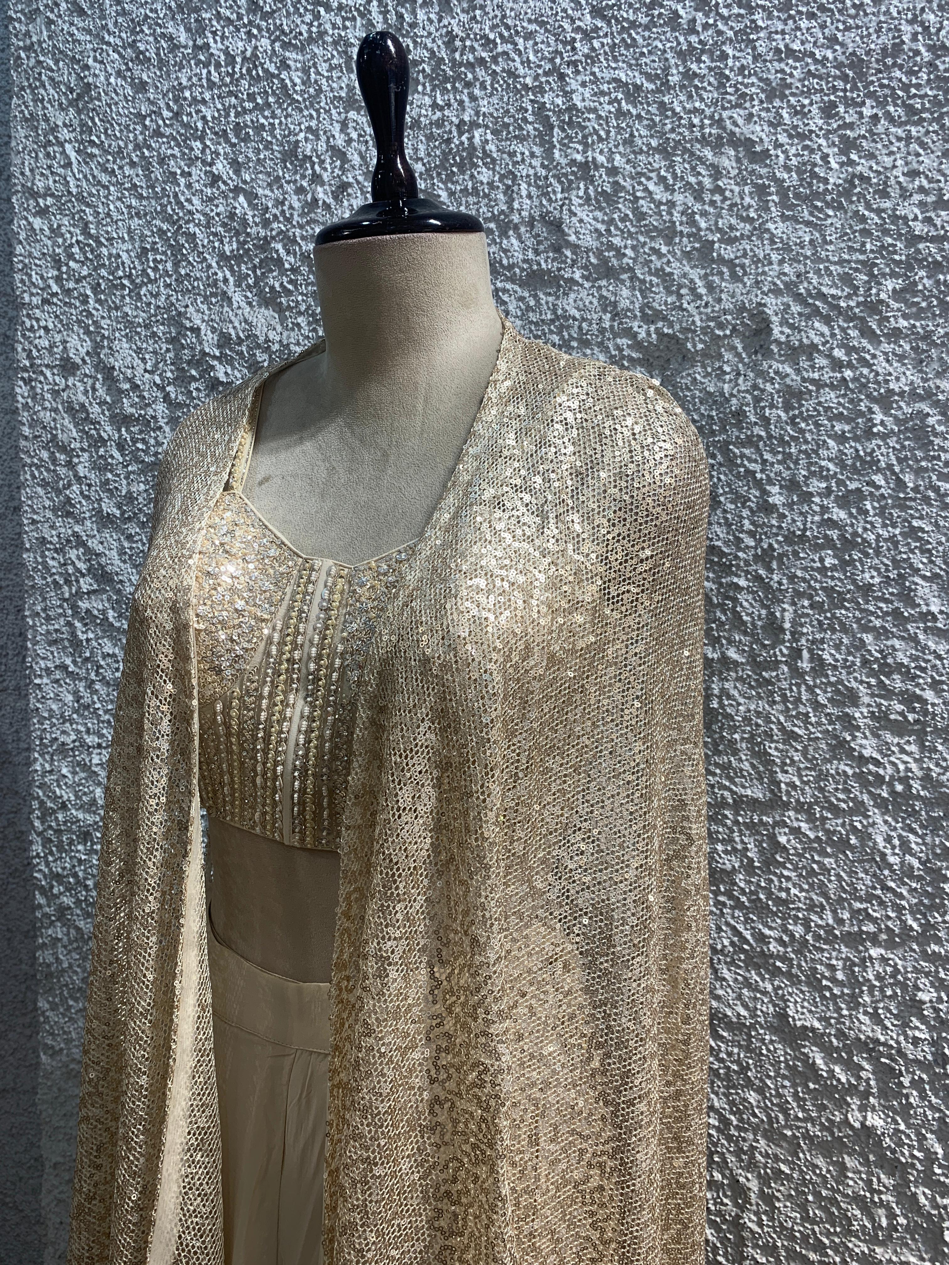 Indo-Western sequin shrug palazzo embroidered work corset blouse-side