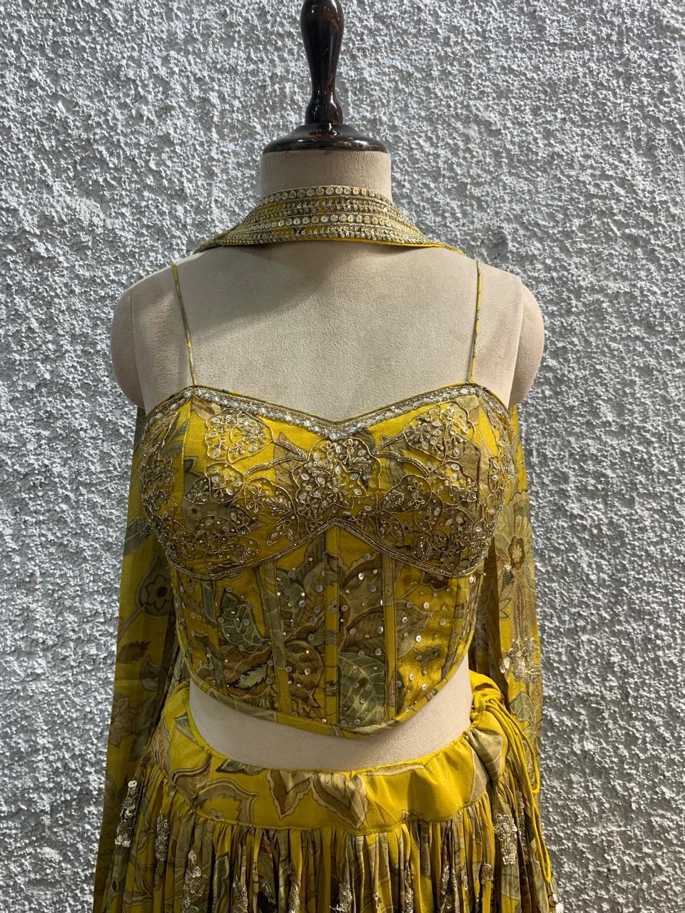 Embroidery Crepe lehenga with handwork corset blouse-focus