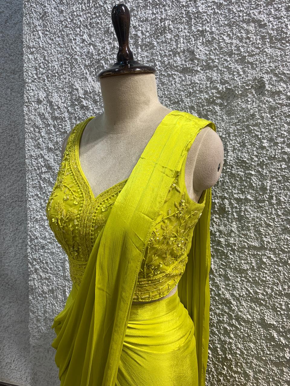 embroidery drape saree with handwork blouse-side